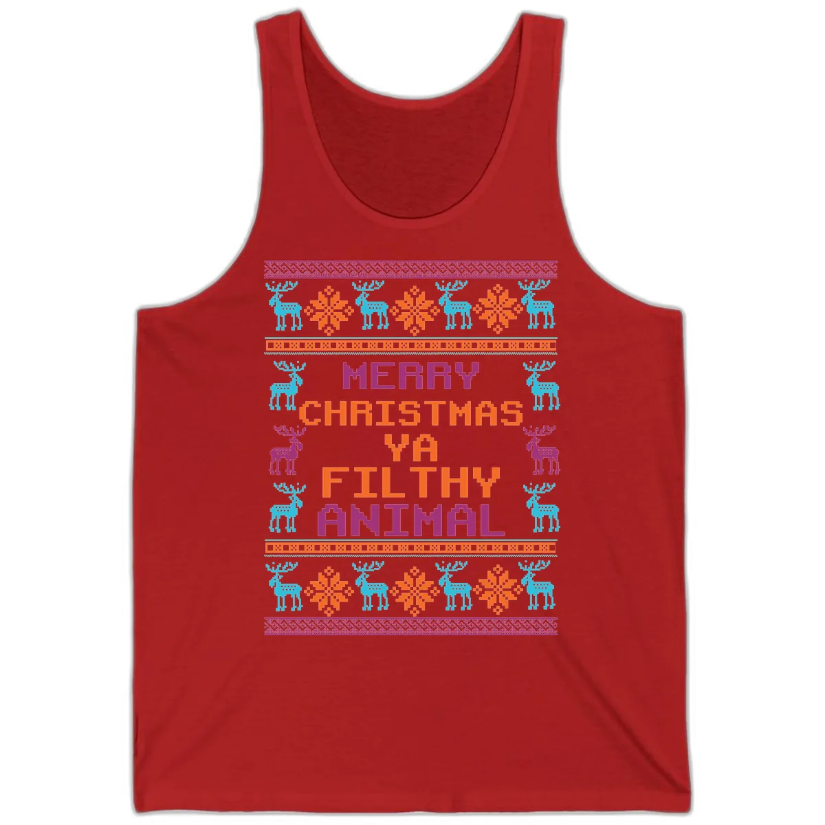 Merry Christmas Ya Filthy Animal Ugly Sweater Tank in Red