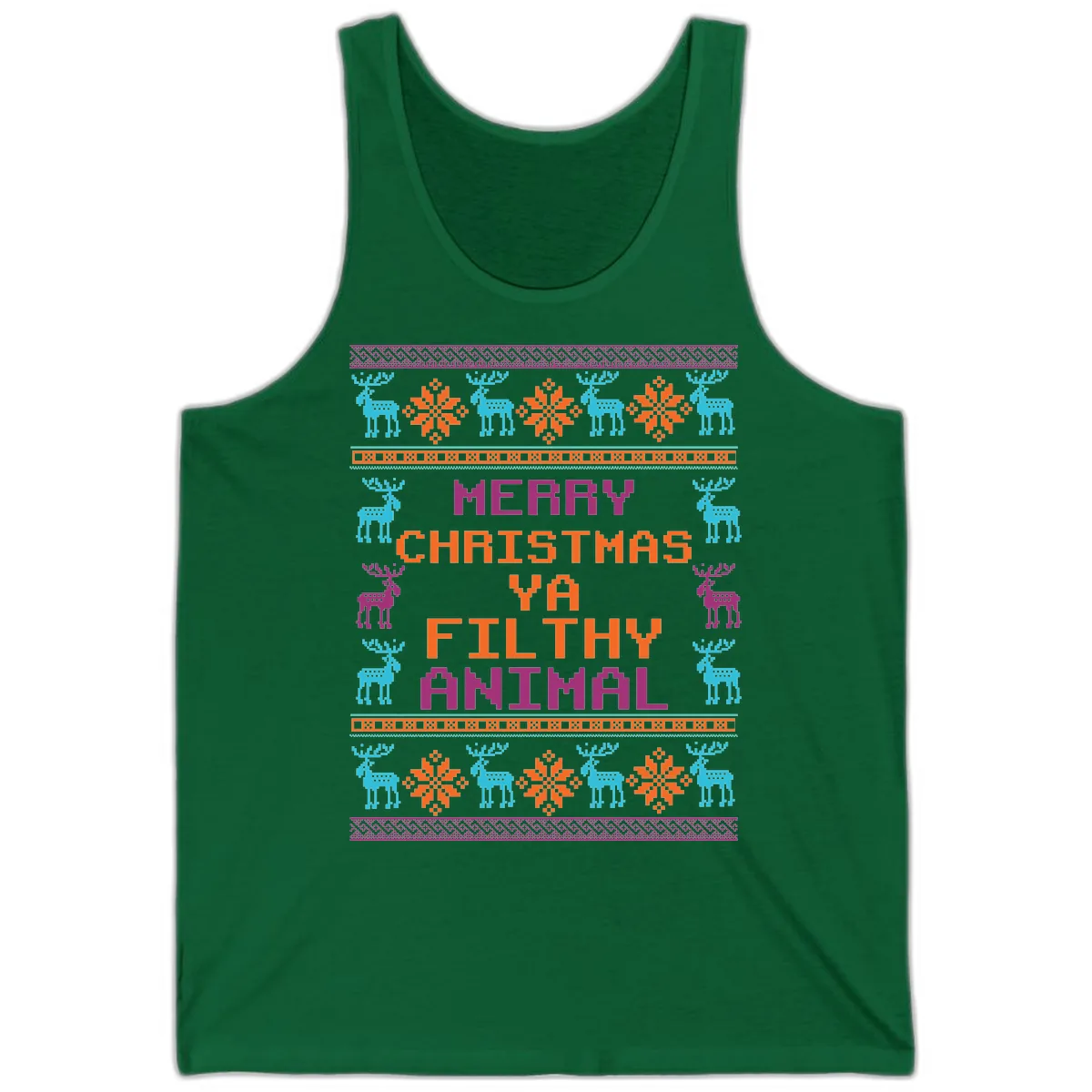 Merry Christmas Ya Filthy Animal Ugly Sweater Tank in Kelly