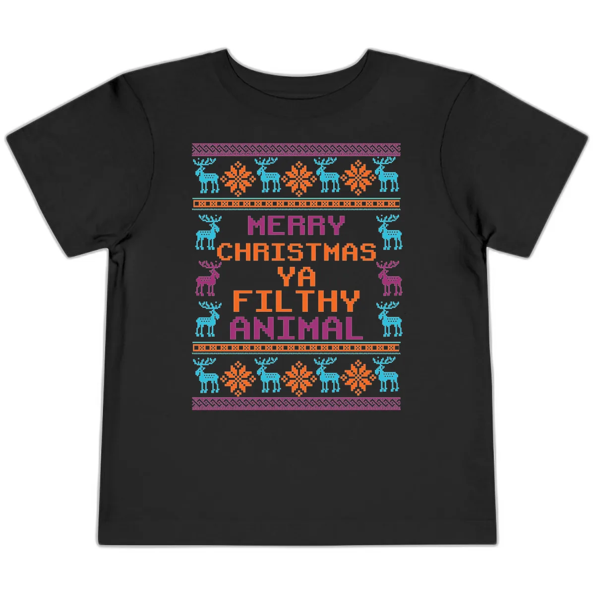 Merry Christmas Ya Filthy Animal Ugly Sweater Toddler T-Shirt in Black