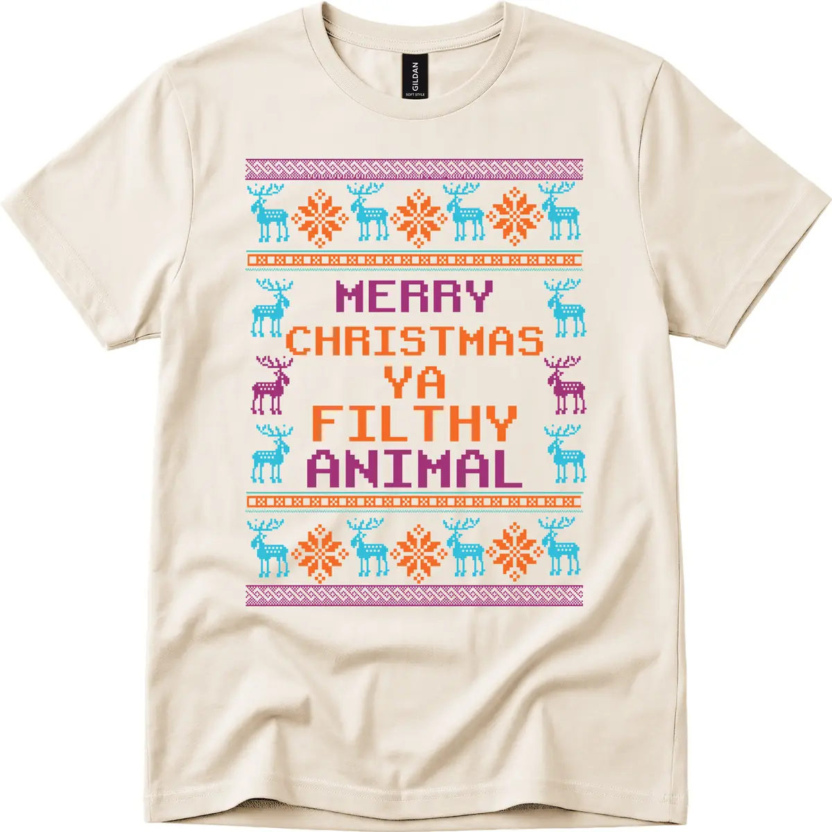 Merry Christmas Ya Filthy Animal Ugly Sweater T-Shirt in Natural