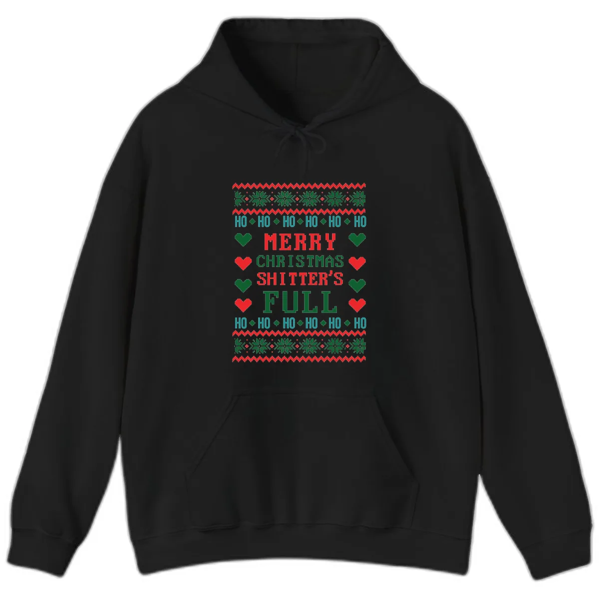 Merry Christmas Shitter's Full Ugly Sweater Hoodie in Black