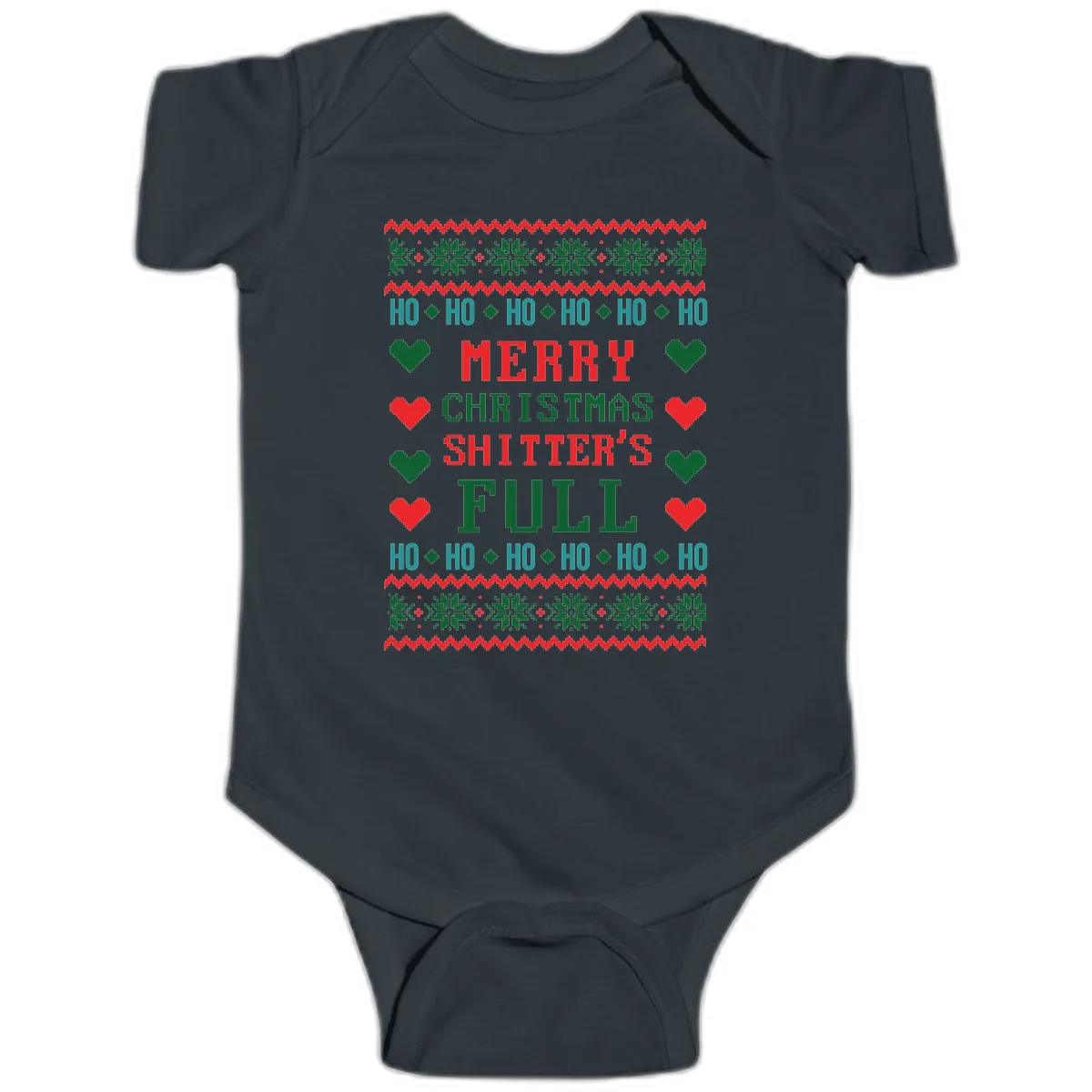 Merry Christmas Shitter's Full Ugly Sweater Baby Onesie in Black