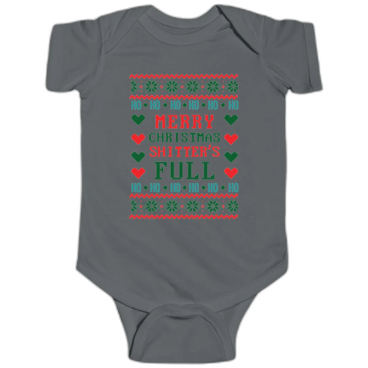 Merry Christmas Shitter's Full Ugly Sweater Baby Onesie in Charcoal