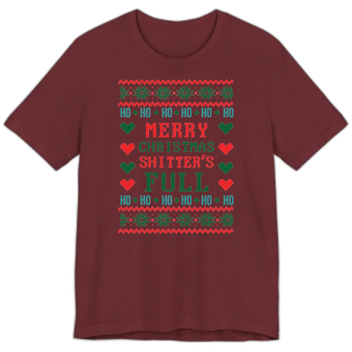 Merry Christmas Shitter's Full Ugly Sweater Premium T-Shirt in Heather Cardinal