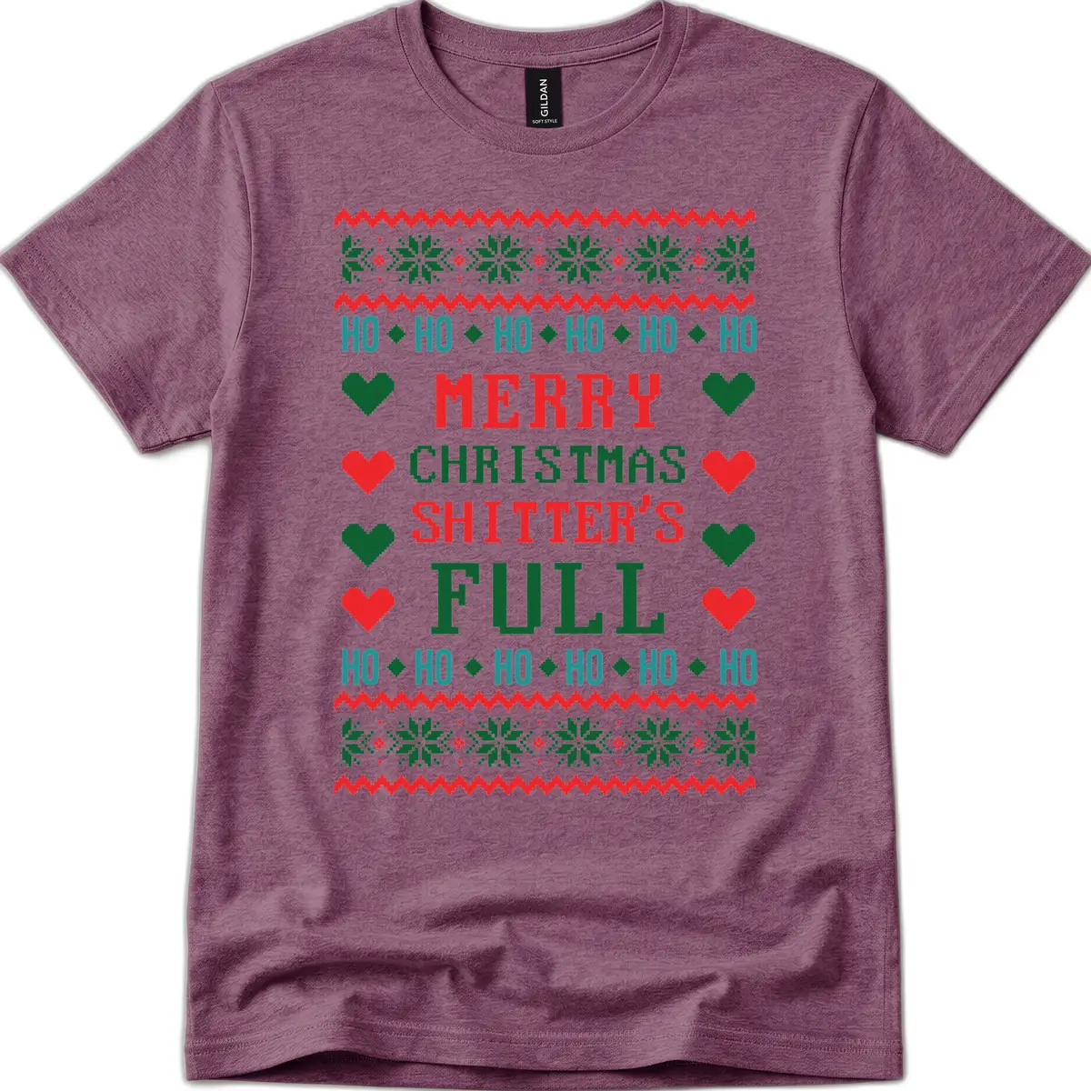 Merry Christmas Shitter's Full Ugly Sweater T-Shirt in Heather Maroon