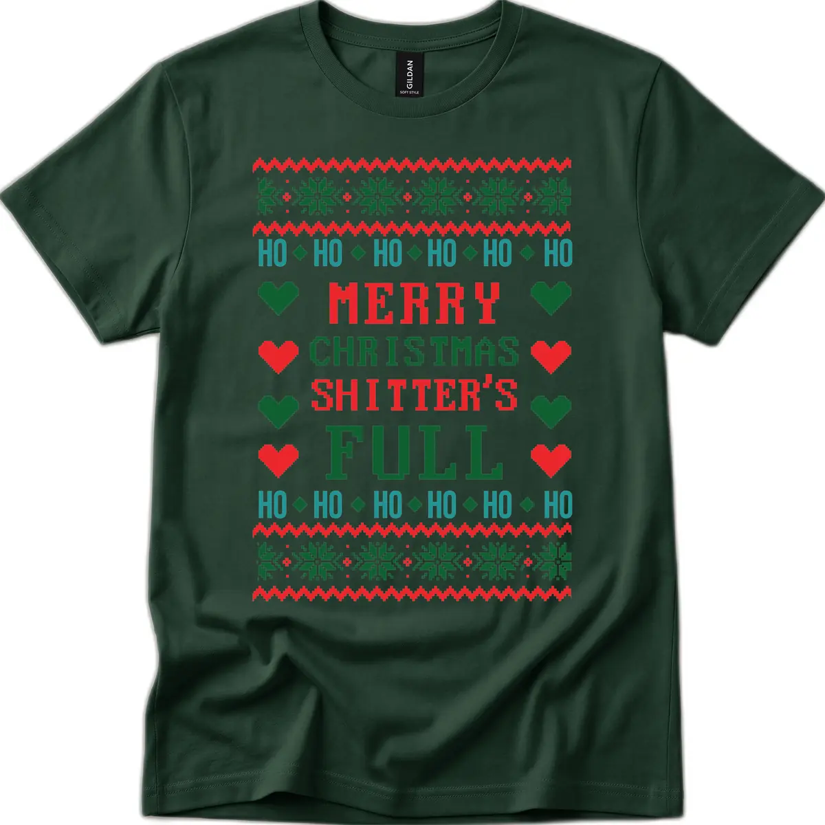 Merry Christmas Shitter's Full Ugly Sweater T-Shirt in Forest Green