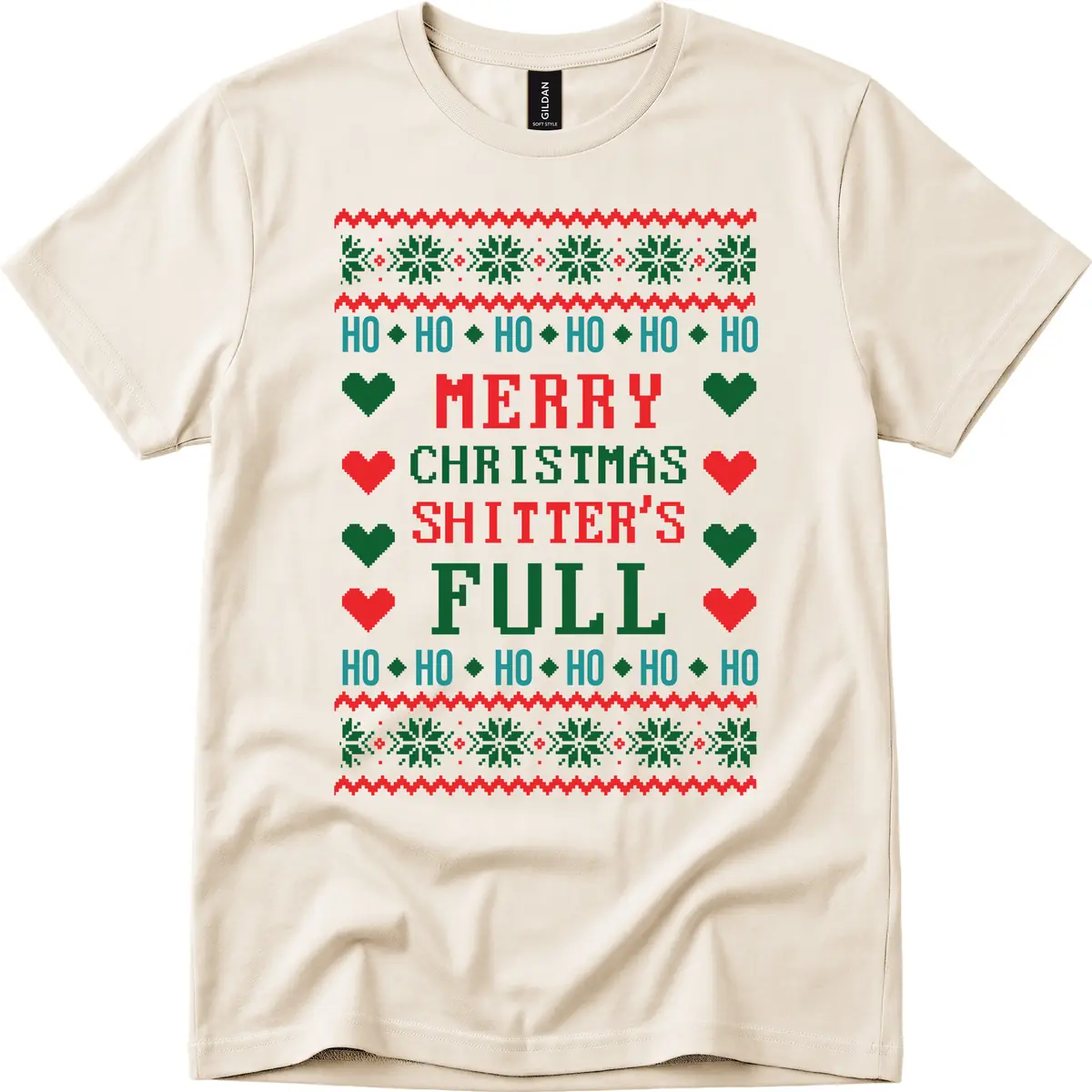 Merry Christmas Shitter's Full Ugly Sweater T-Shirt in Natural