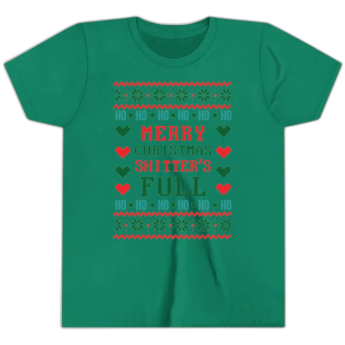 Merry Christmas Shitter's Full Ugly Sweater Youth T-Shirt in Kelly