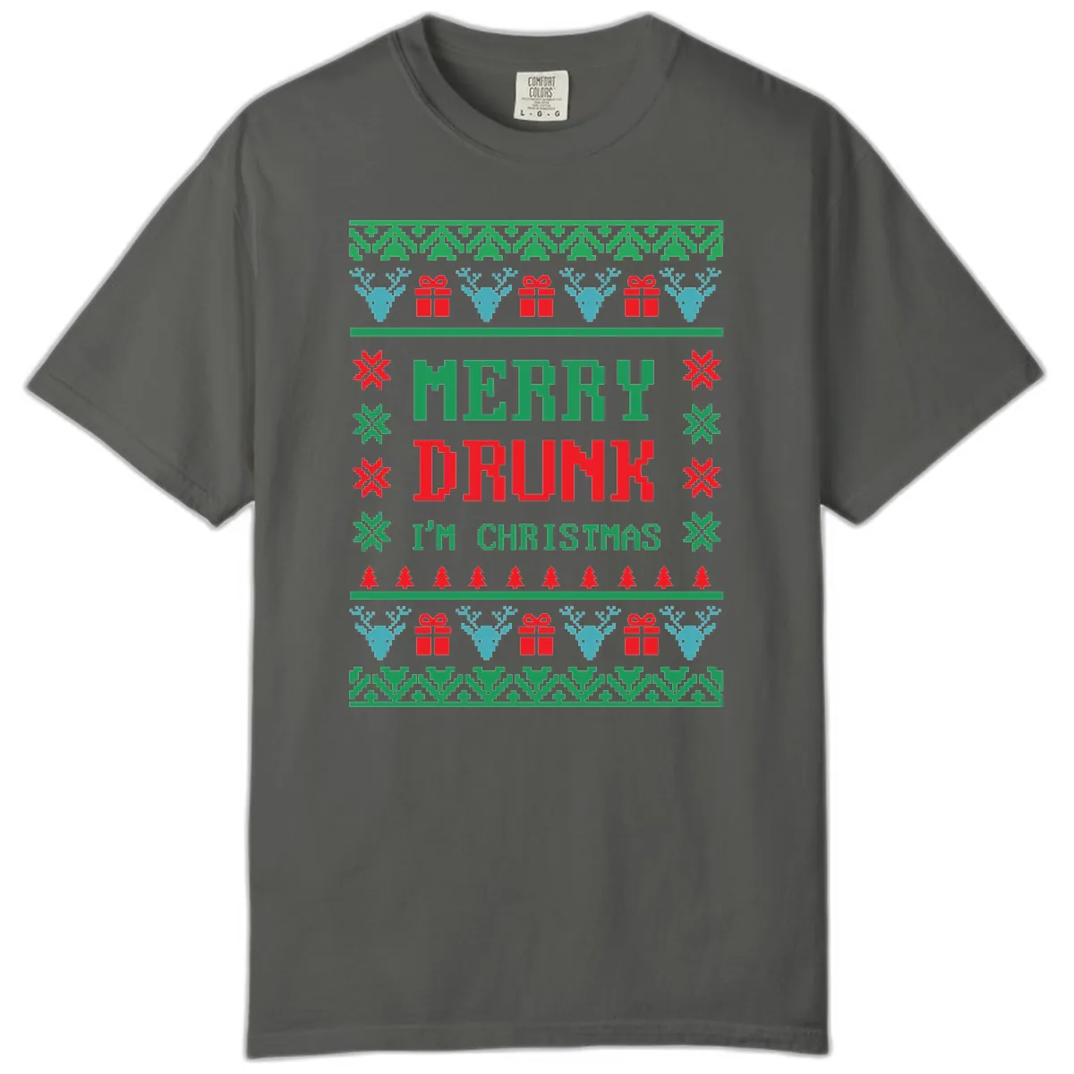 Merry Drunk I'm Christmas Ugly Sweater Comfort Color in Pepper
