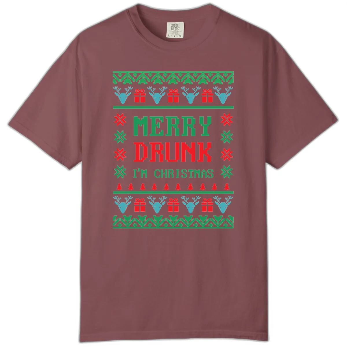 Merry Drunk I'm Christmas Ugly Sweater Comfort Color in Brick