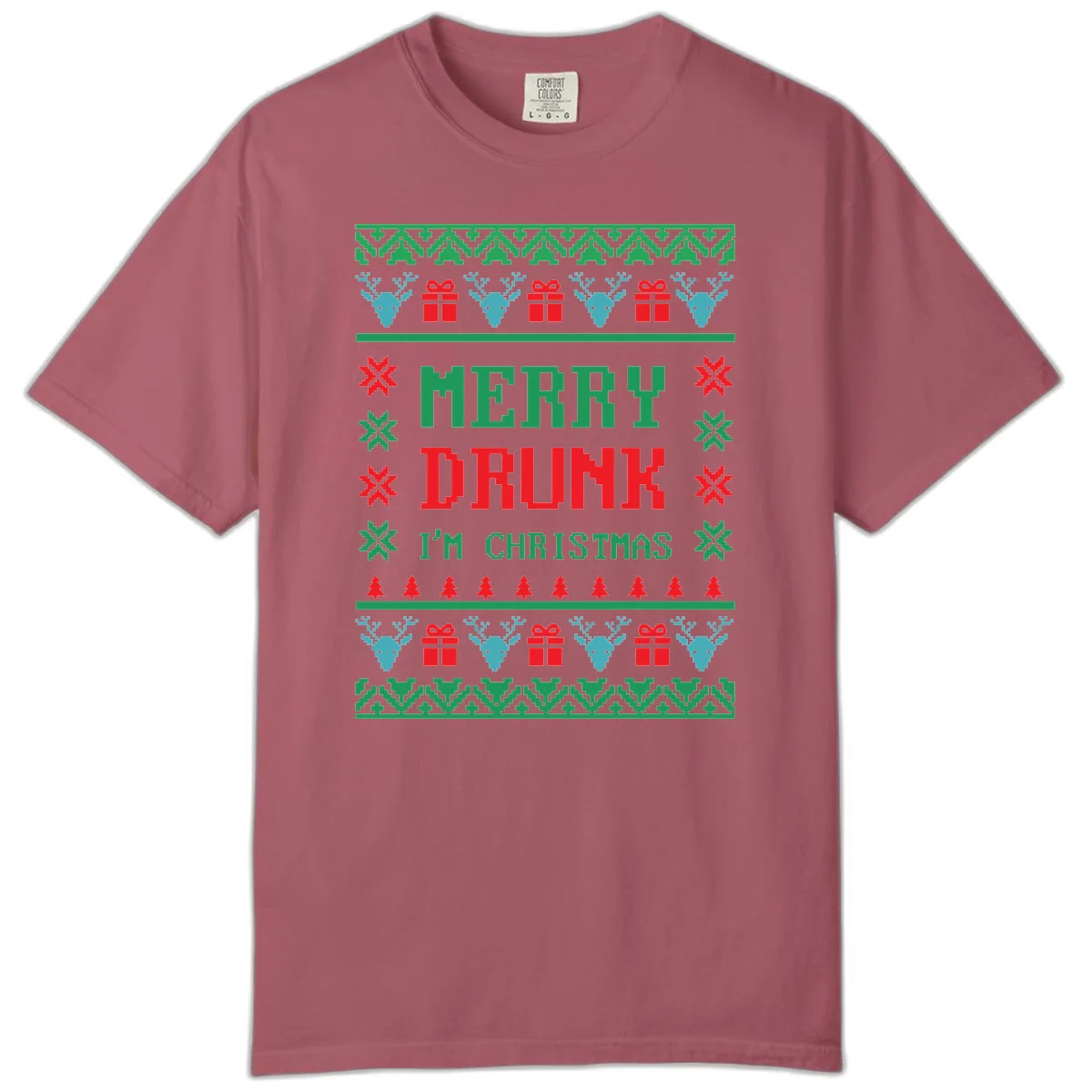 Merry Drunk I'm Christmas Ugly Sweater Comfort Color in Crimson
