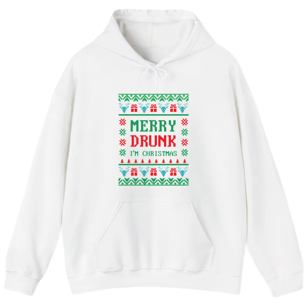 Merry Drunk I'm Christmas Ugly Sweater Hoodie in White