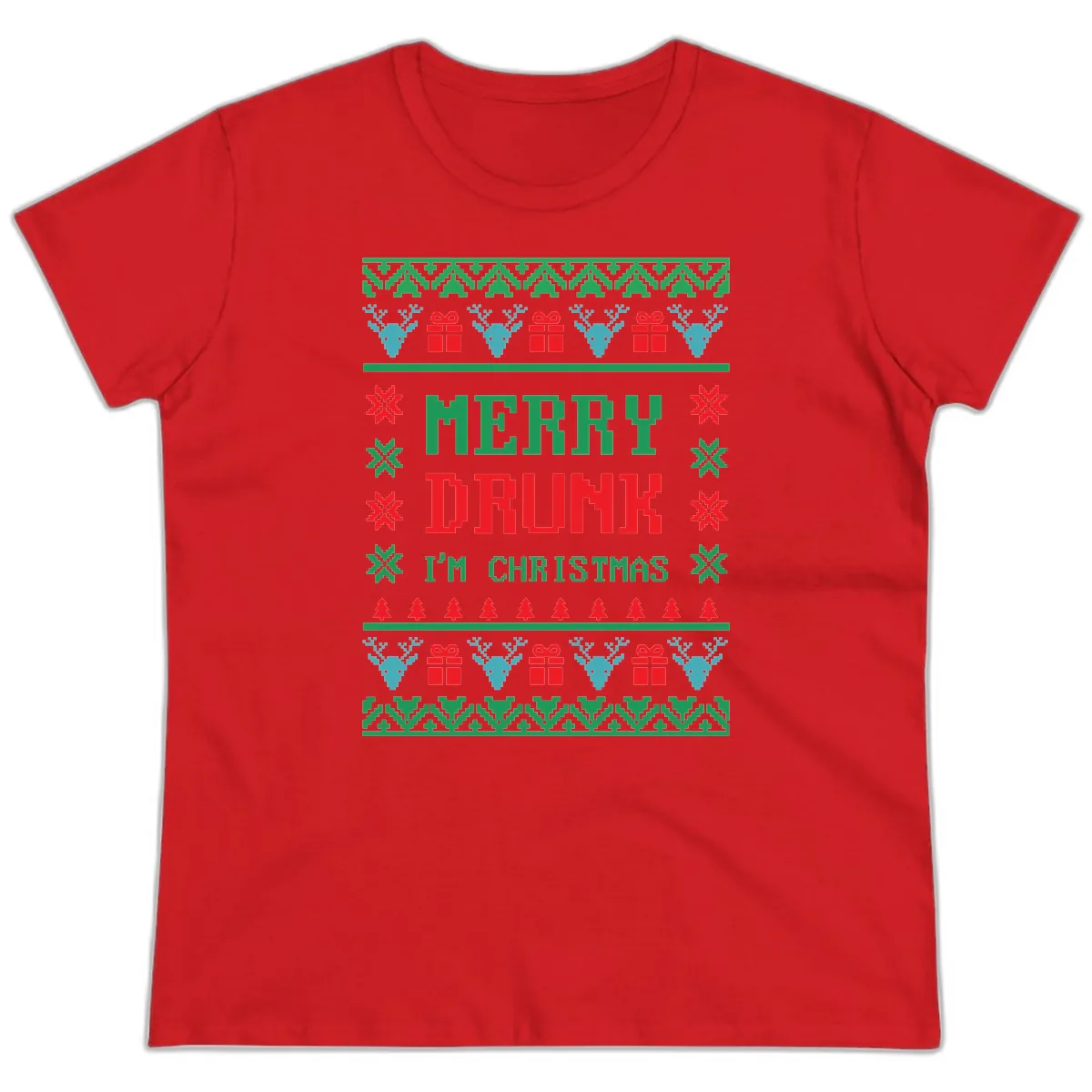 Merry Drunk I'm Christmas Ugly Sweater Ladies Tee in Red