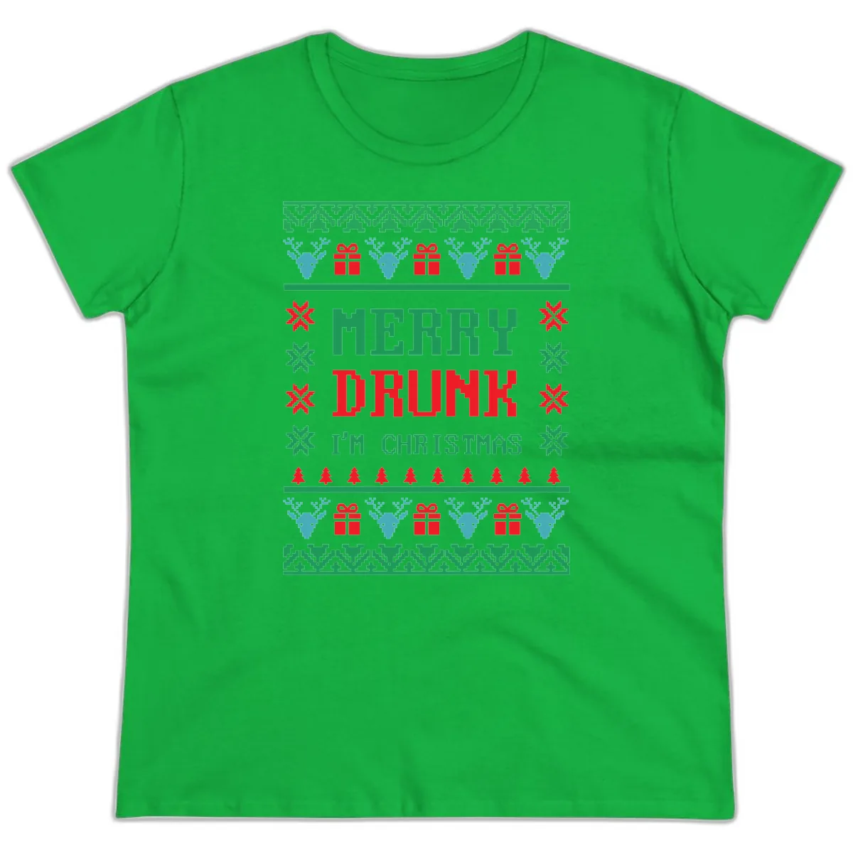 Merry Drunk I'm Christmas Ugly Sweater Ladies Tee in Irish Green