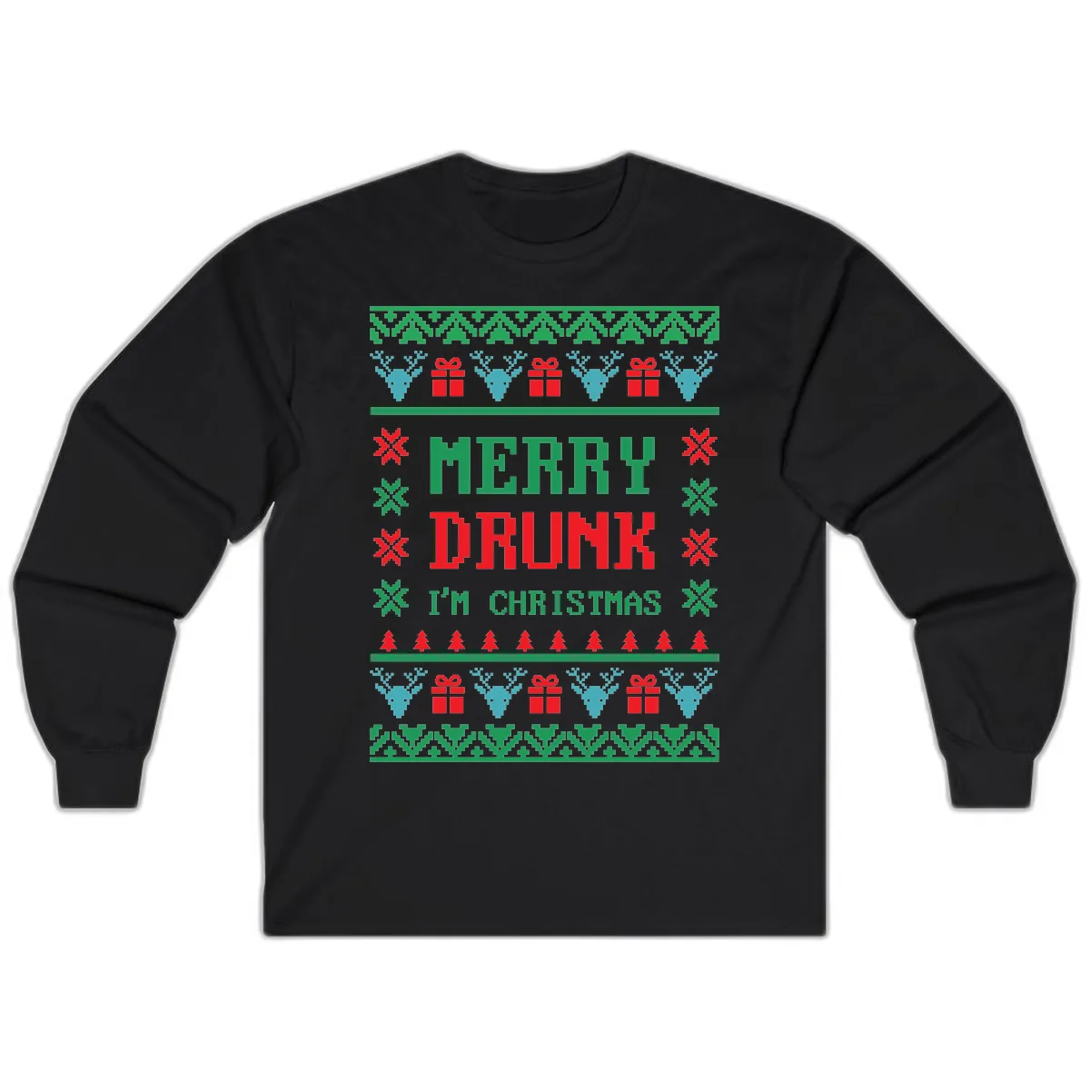 Merry Drunk I'm Christmas Ugly Sweater Long Sleeve in Black
