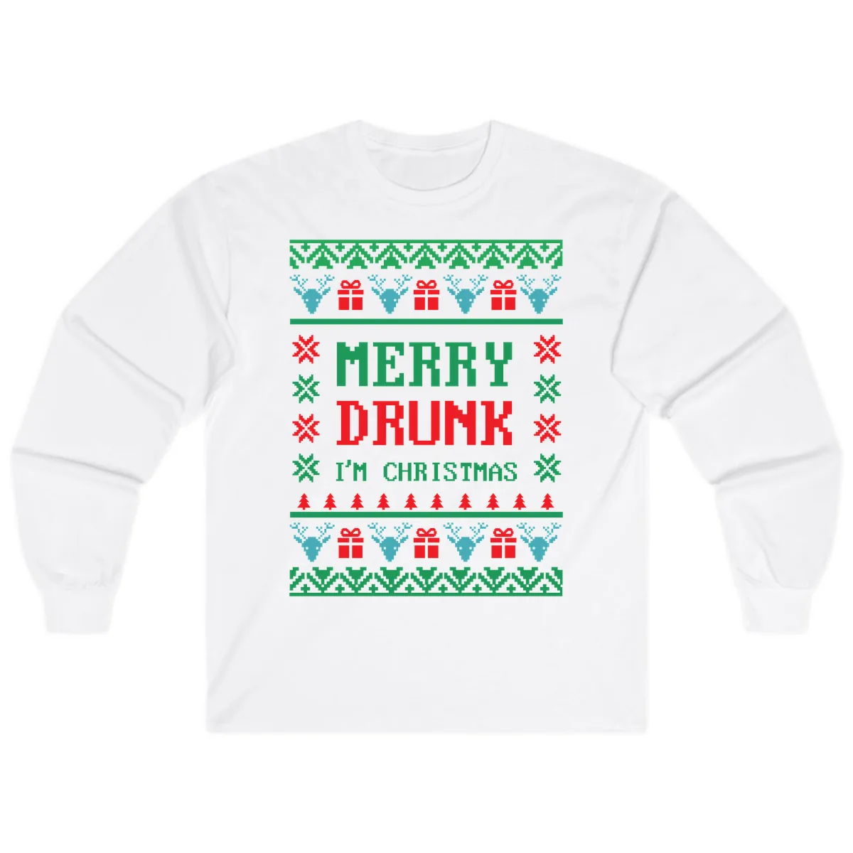 Merry Drunk I'm Christmas Ugly Sweater Long Sleeve in White