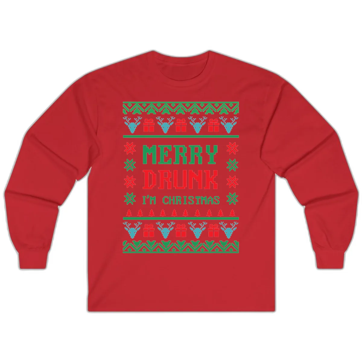 Merry Drunk I'm Christmas Ugly Sweater Long Sleeve in Red