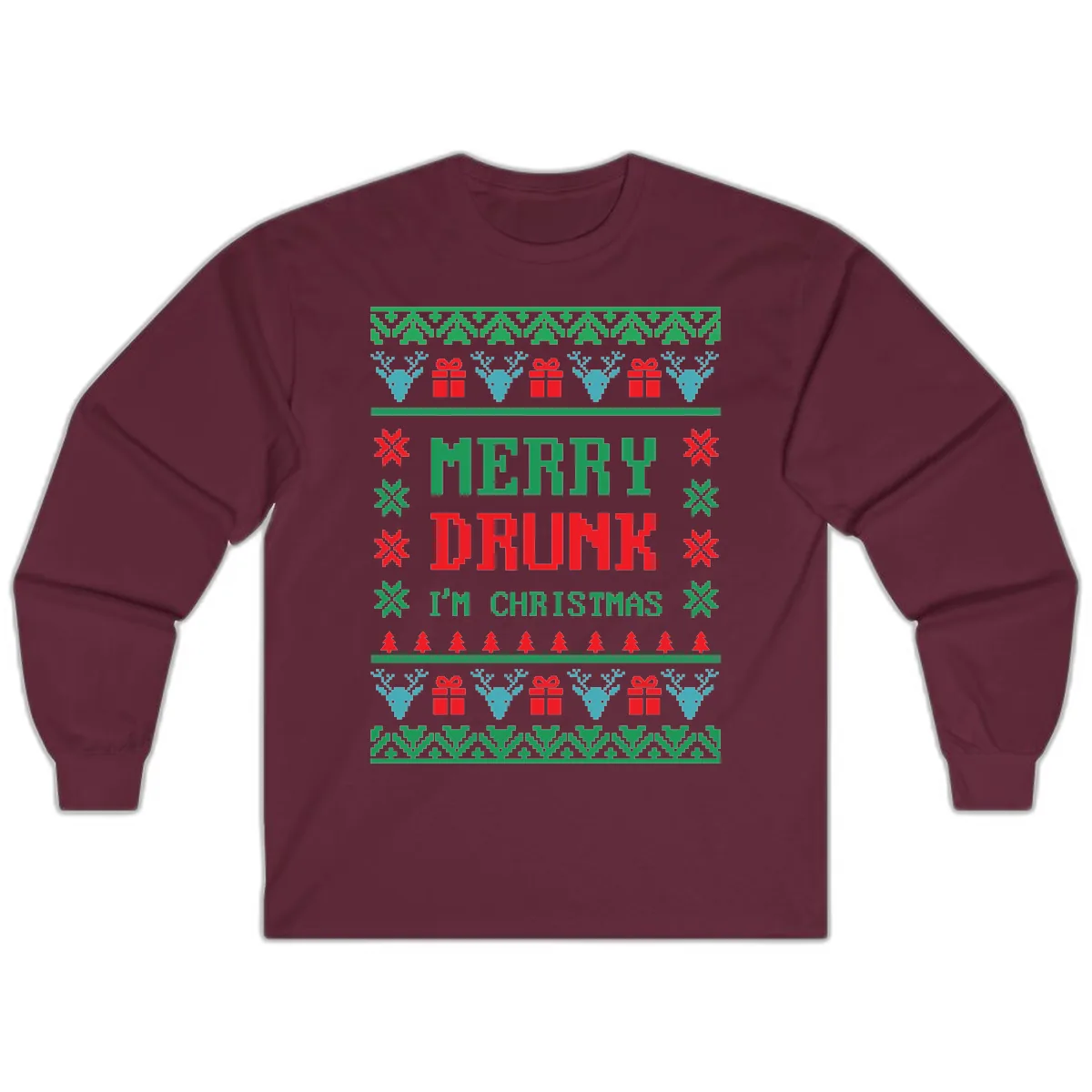 Merry Drunk I'm Christmas Ugly Sweater Long Sleeve in Maroon