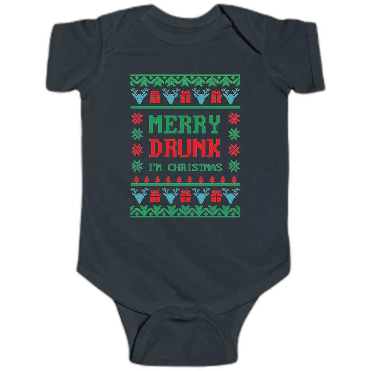 Merry Drunk I'm Christmas Ugly Sweater Baby Onesie in Black