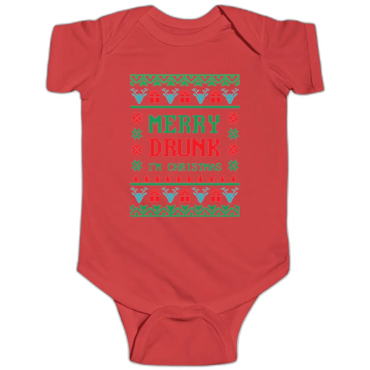 Merry Drunk I'm Christmas Ugly Sweater Baby Onesie in Red