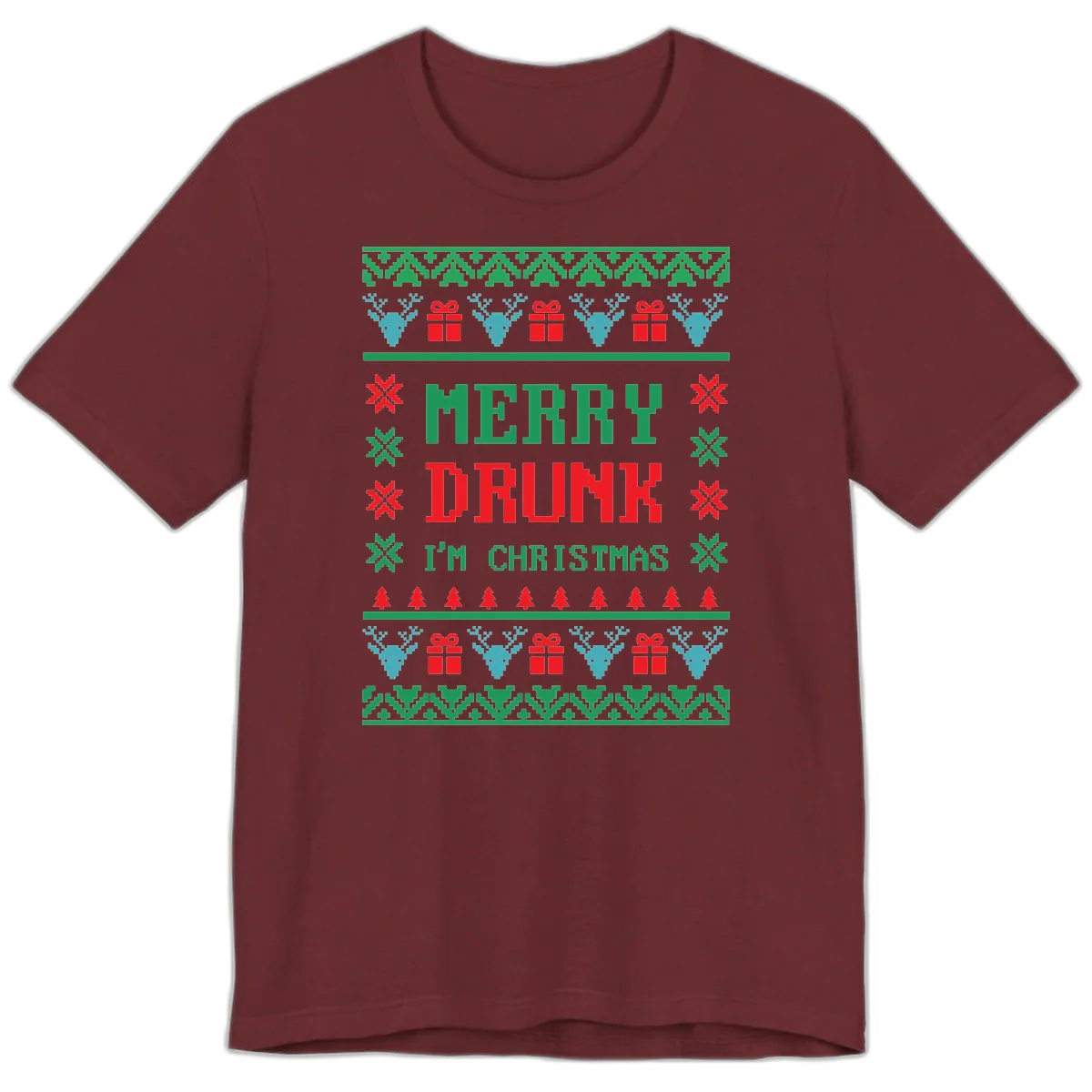 Merry Drunk I'm Christmas Ugly Sweater Premium T-Shirt in Heather Cardinal
