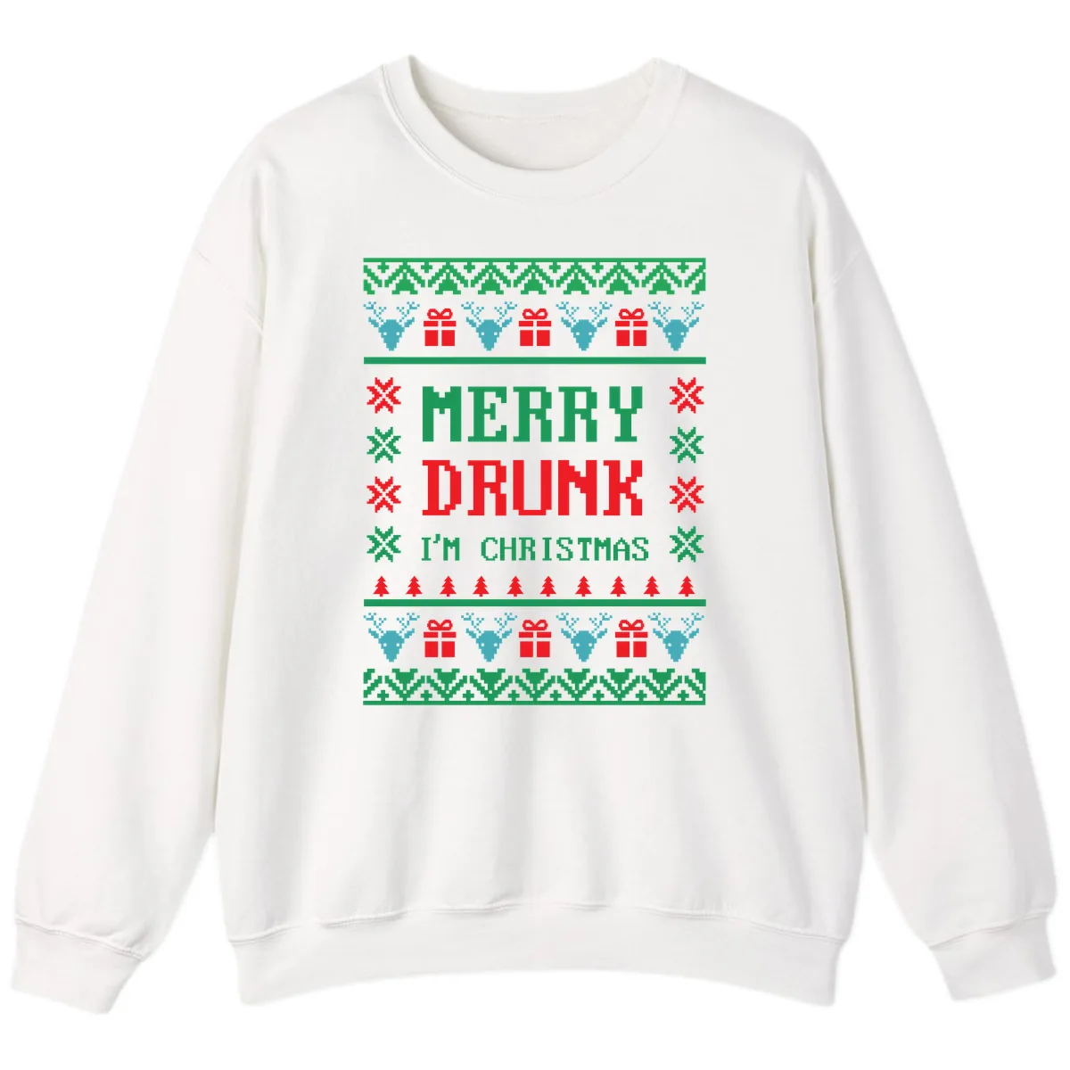 Merry Drunk I'm Christmas Ugly Sweater Sweatshirt in White