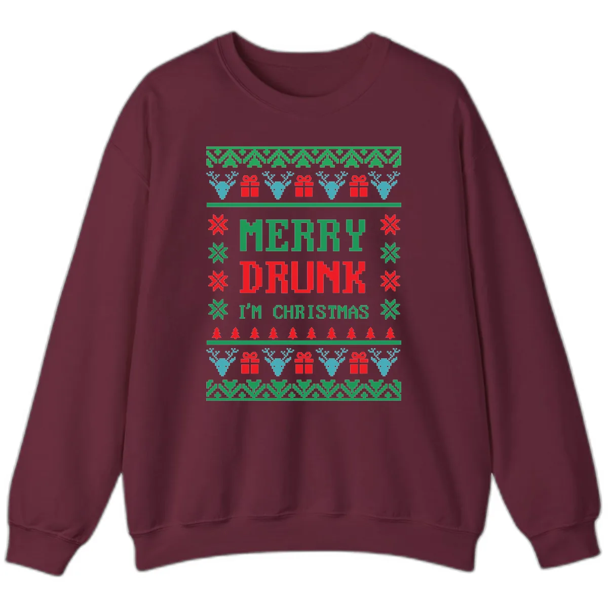 Merry Drunk I'm Christmas Ugly Sweater Sweatshirt in Maroon