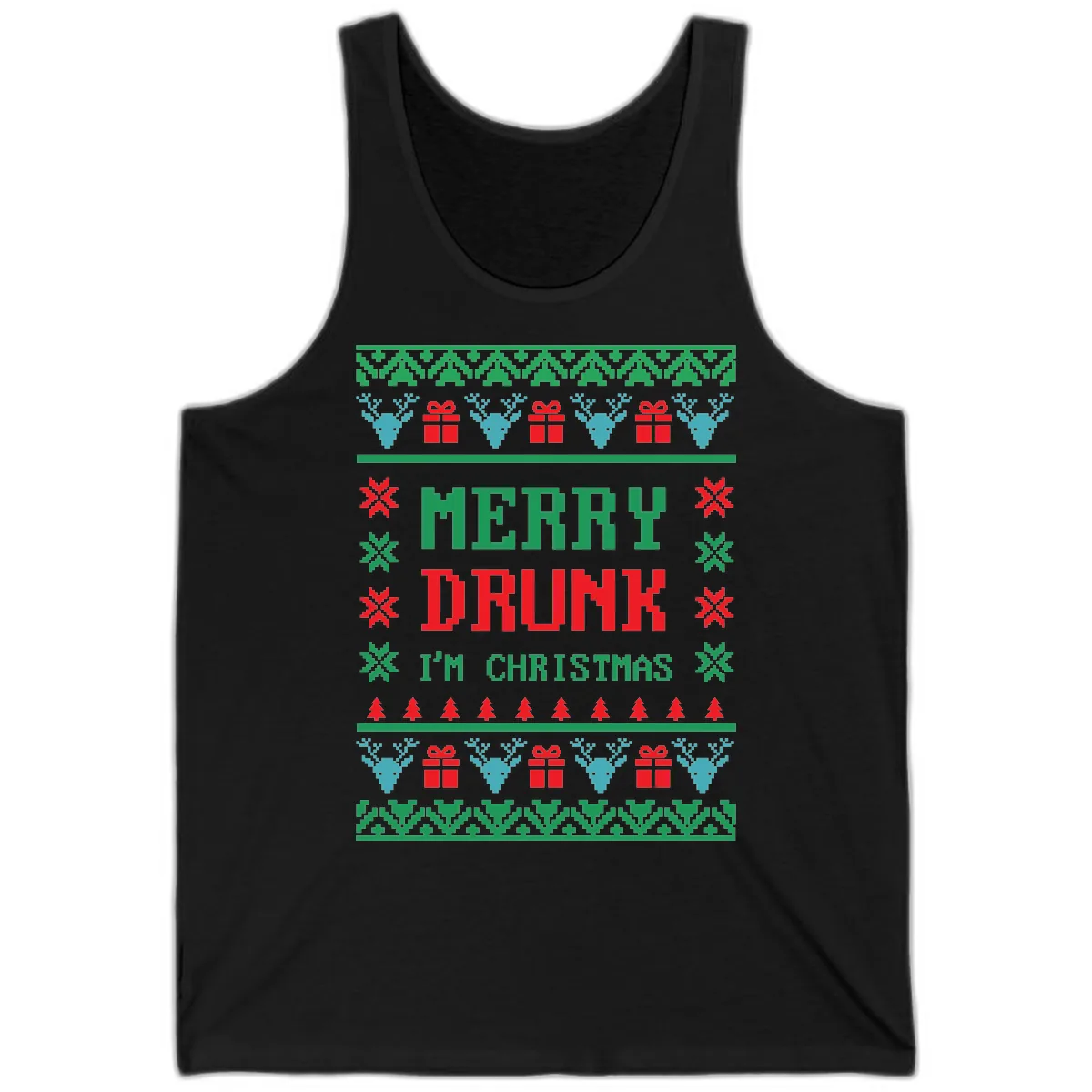 Merry Drunk I'm Christmas Ugly Sweater Tank in Black