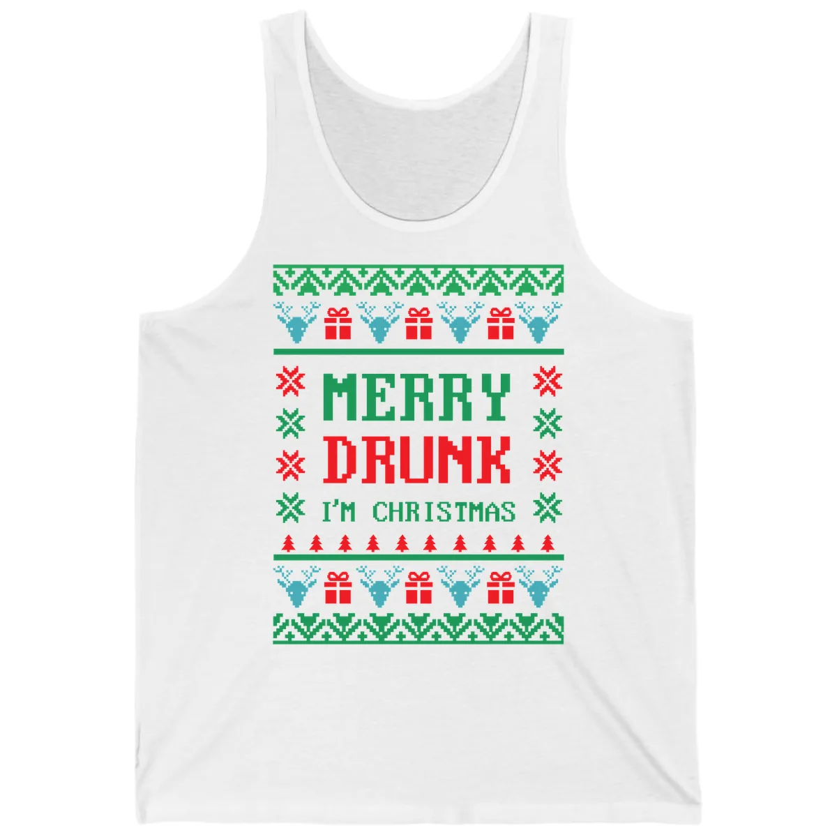 Merry Drunk I'm Christmas Ugly Sweater Tank in White