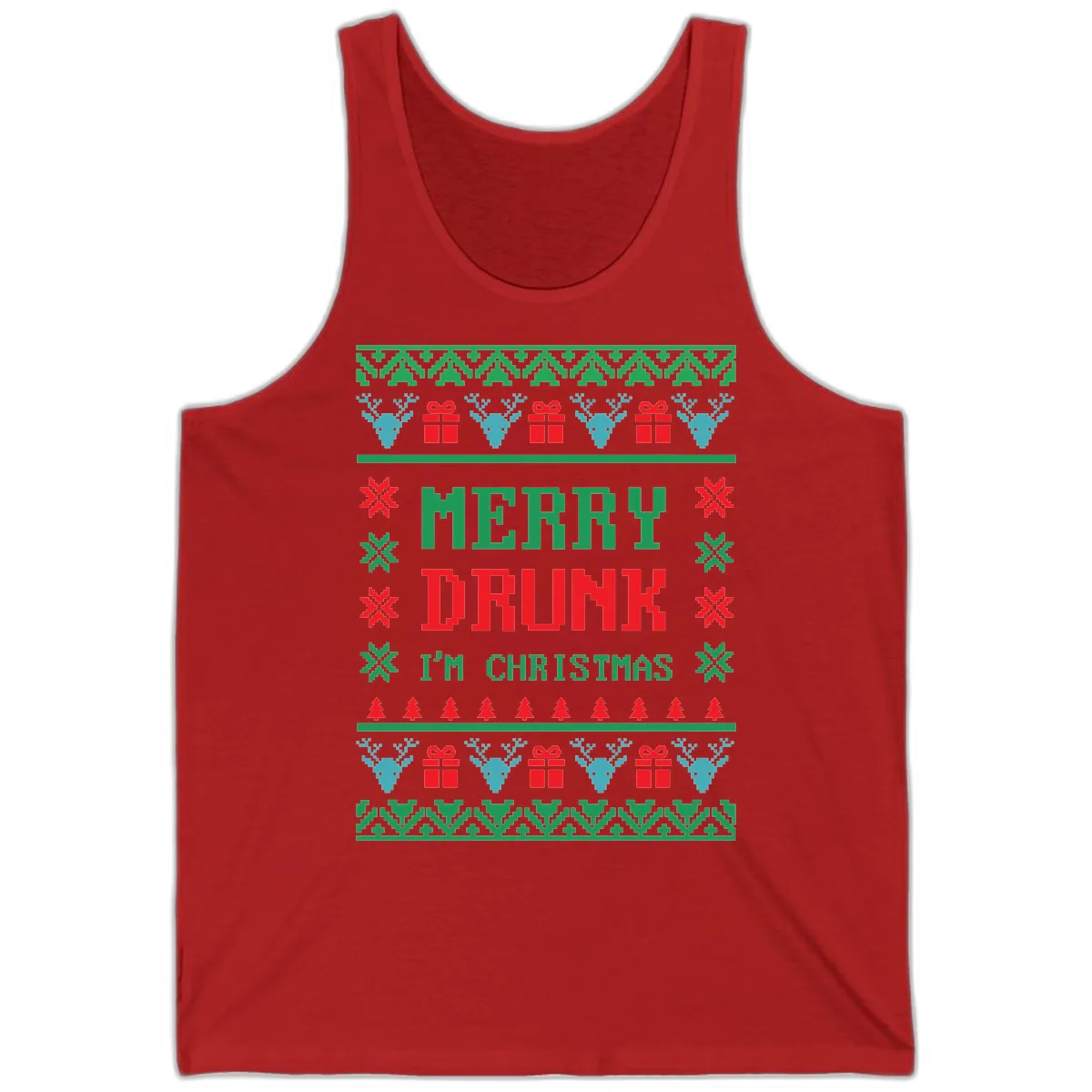 Merry Drunk I'm Christmas Ugly Sweater Tank in Red