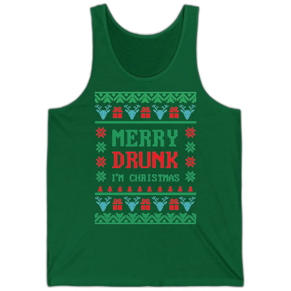 Merry Drunk I'm Christmas Ugly Sweater Tank in Kelly