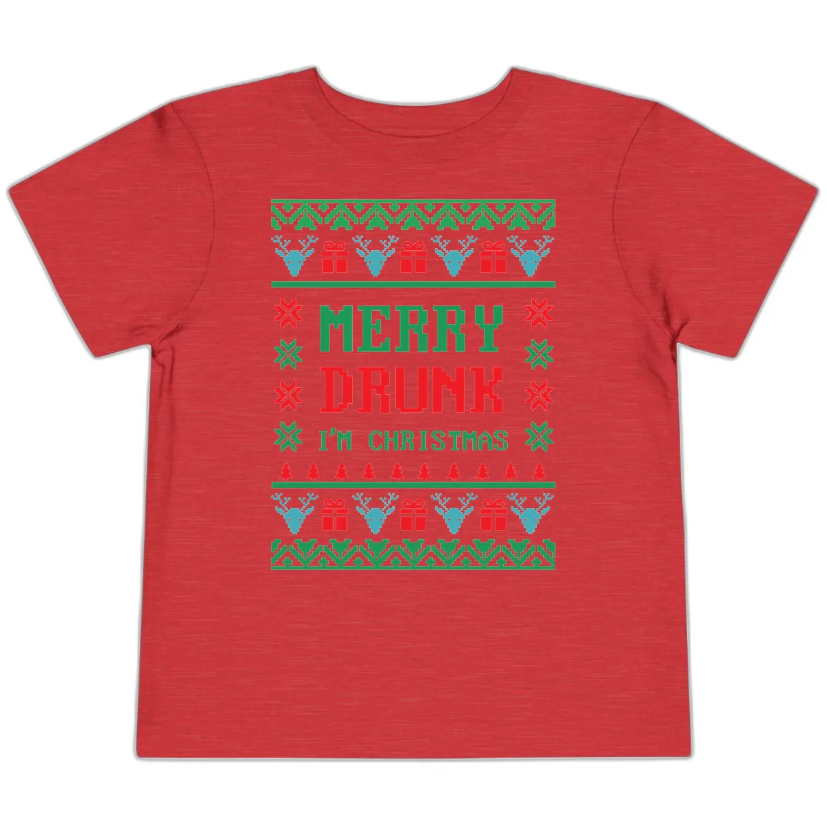 Merry Drunk I'm Christmas Ugly Sweater Toddler T-Shirt in Heather Red