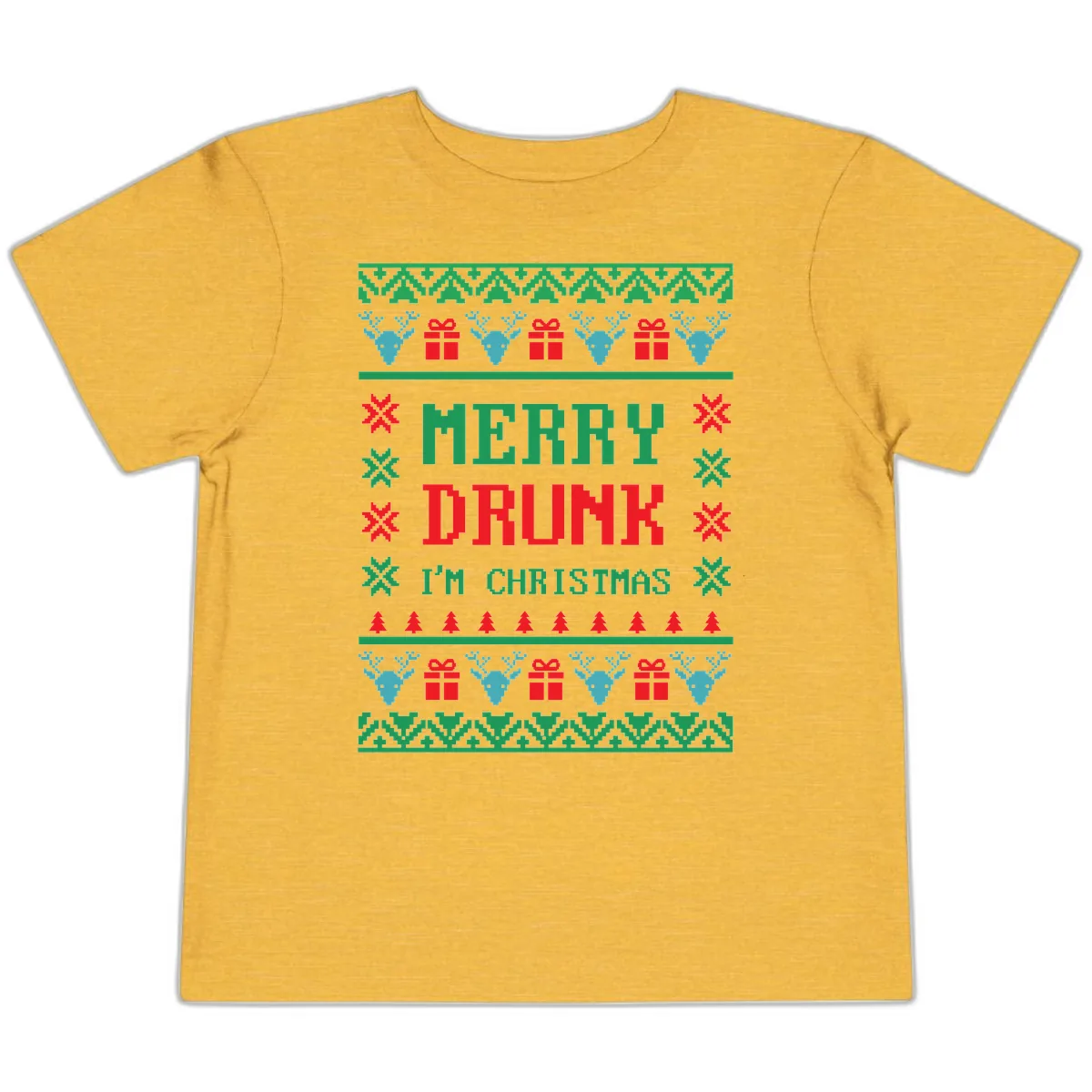 Merry Drunk I'm Christmas Ugly Sweater Toddler T-Shirt in Heather Yellow Gold