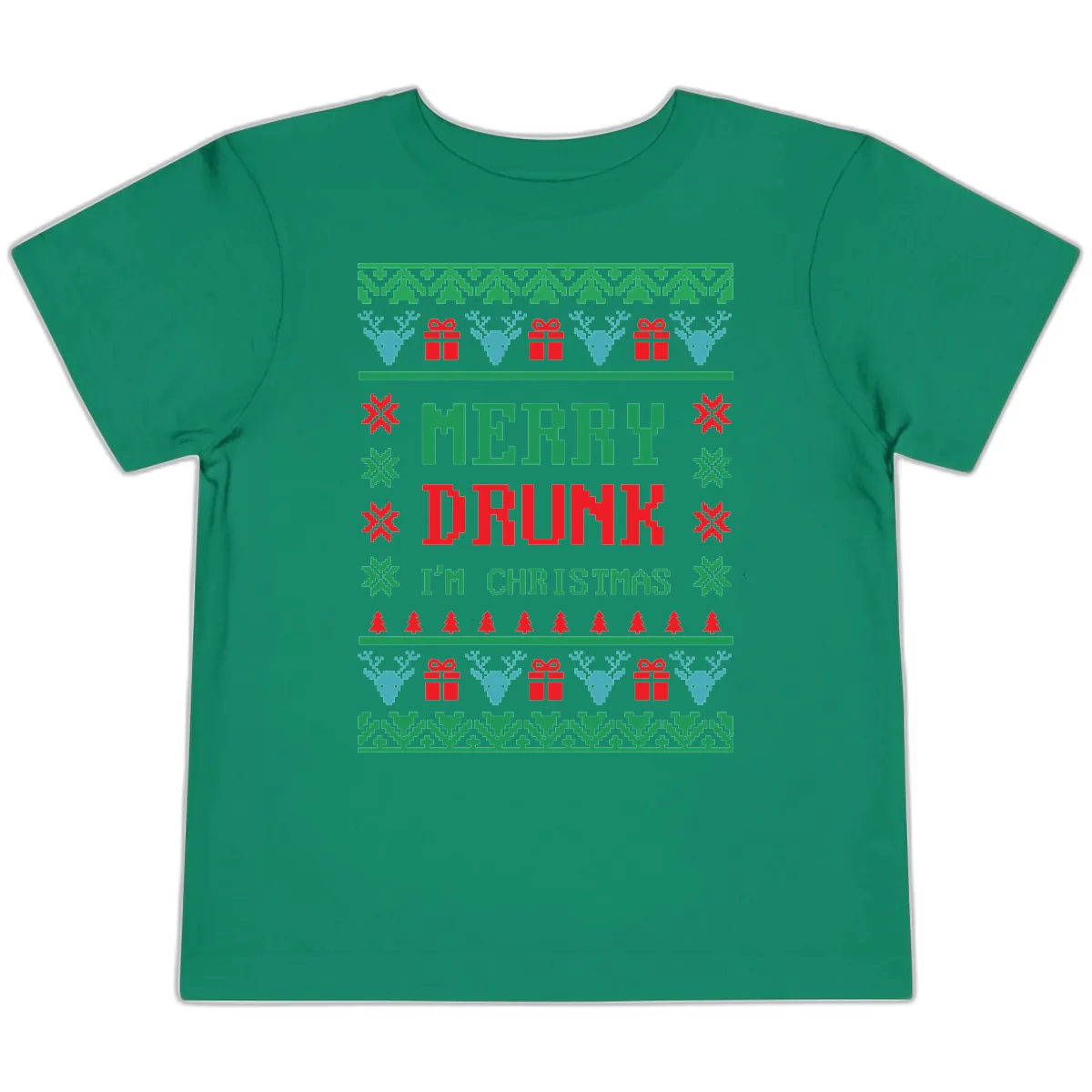 Merry Drunk I'm Christmas Ugly Sweater Toddler T-Shirt in Kelly