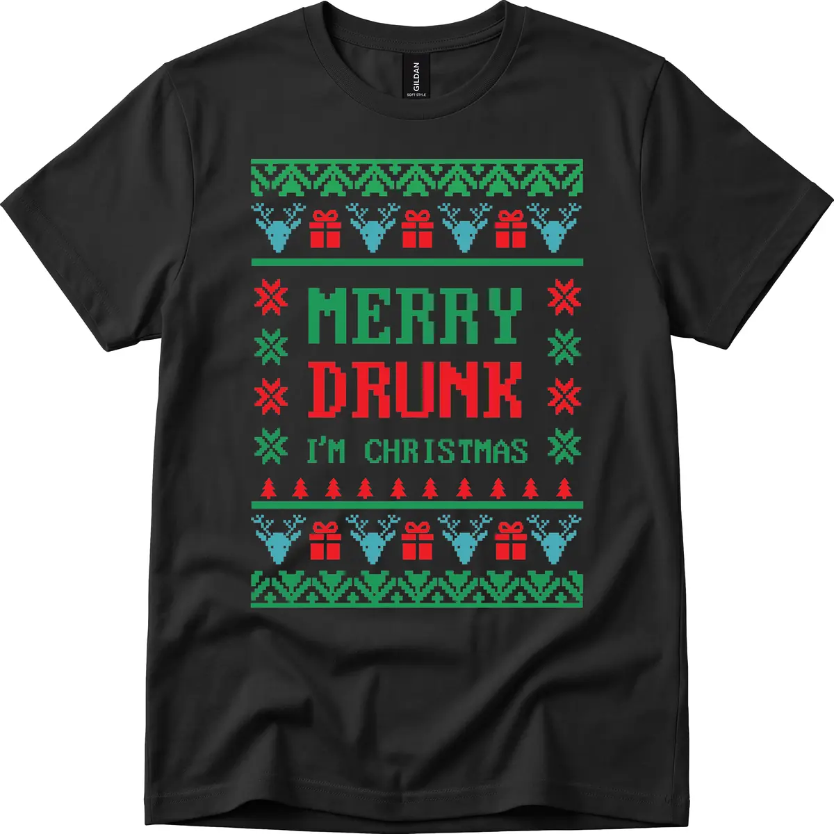 Merry Drunk I'm Christmas Ugly Sweater T-Shirt in Black