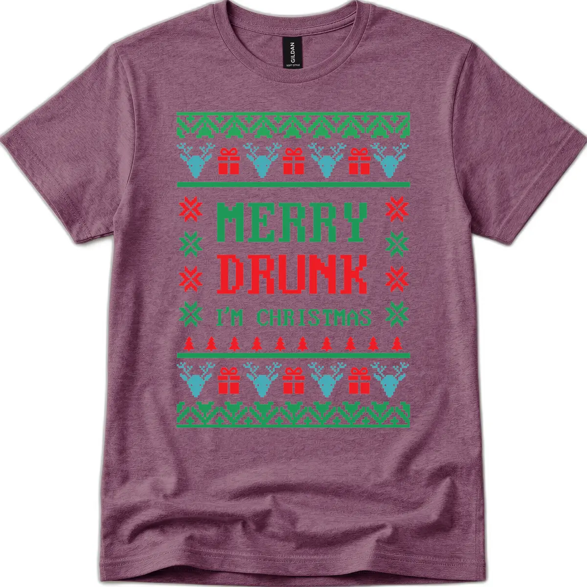 Merry Drunk I'm Christmas Ugly Sweater T-Shirt in Heather Maroon