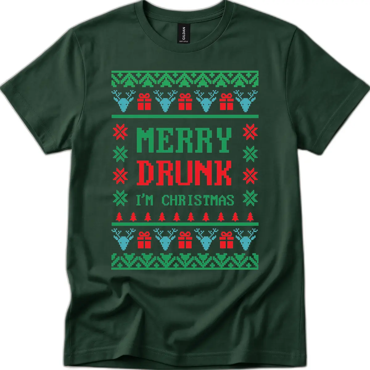 Merry Drunk I'm Christmas Ugly Sweater T-Shirt in Forest Green