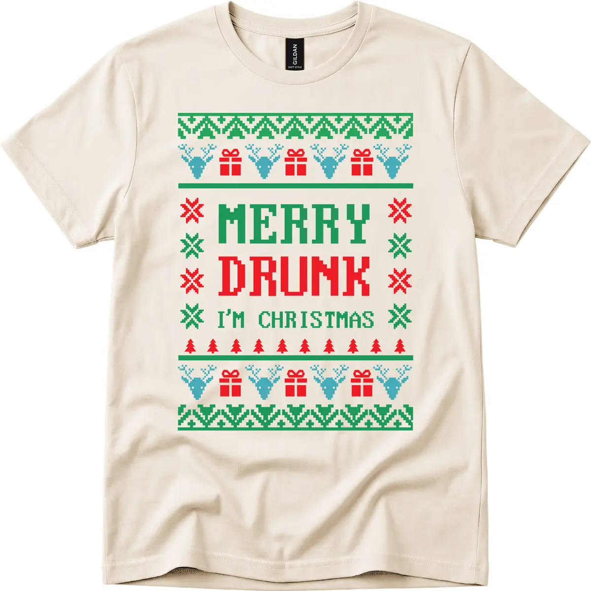 Merry Drunk I'm Christmas Ugly Sweater T-Shirt in Natural
