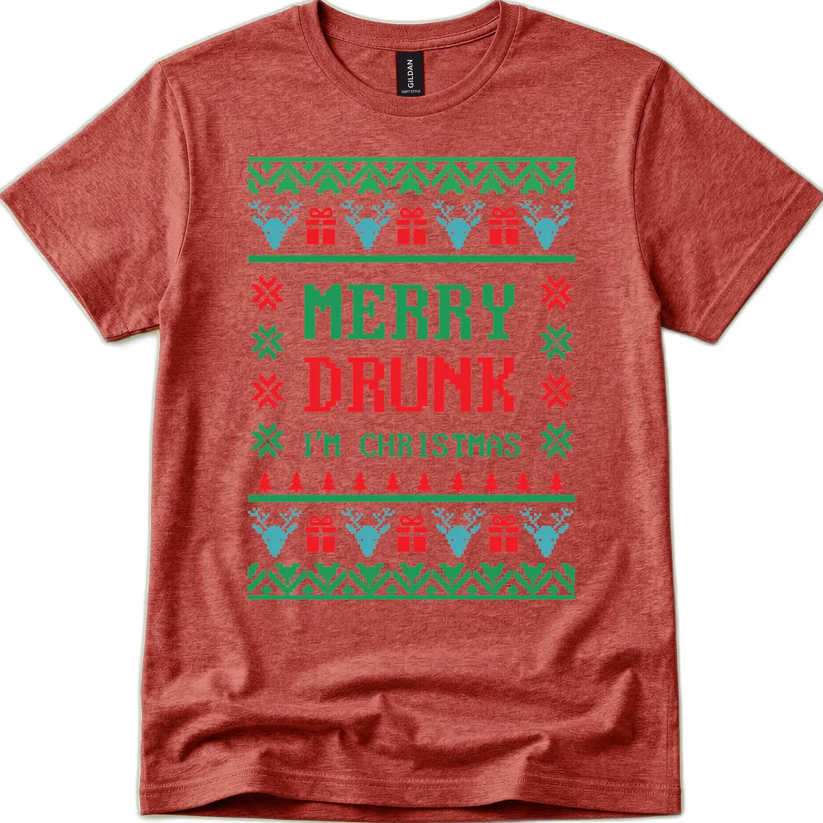 Merry Drunk I'm Christmas Ugly Sweater T-Shirt in Heather Cardinal