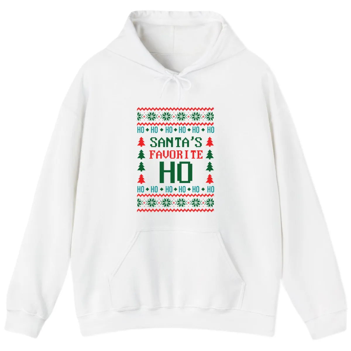 Santa's Favorite Ho Ugly Christmas Sweater Hoodie in White