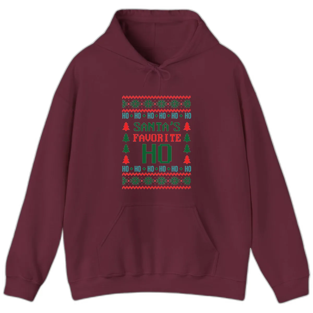Santa's Favorite Ho Ugly Christmas Sweater Hoodie in Maroon