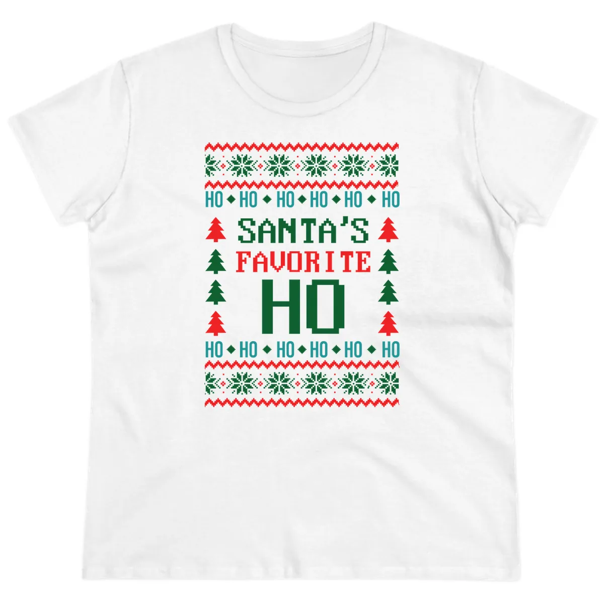 Santa's Favorite Ho Ugly Christmas Sweater Ladies Tee in White