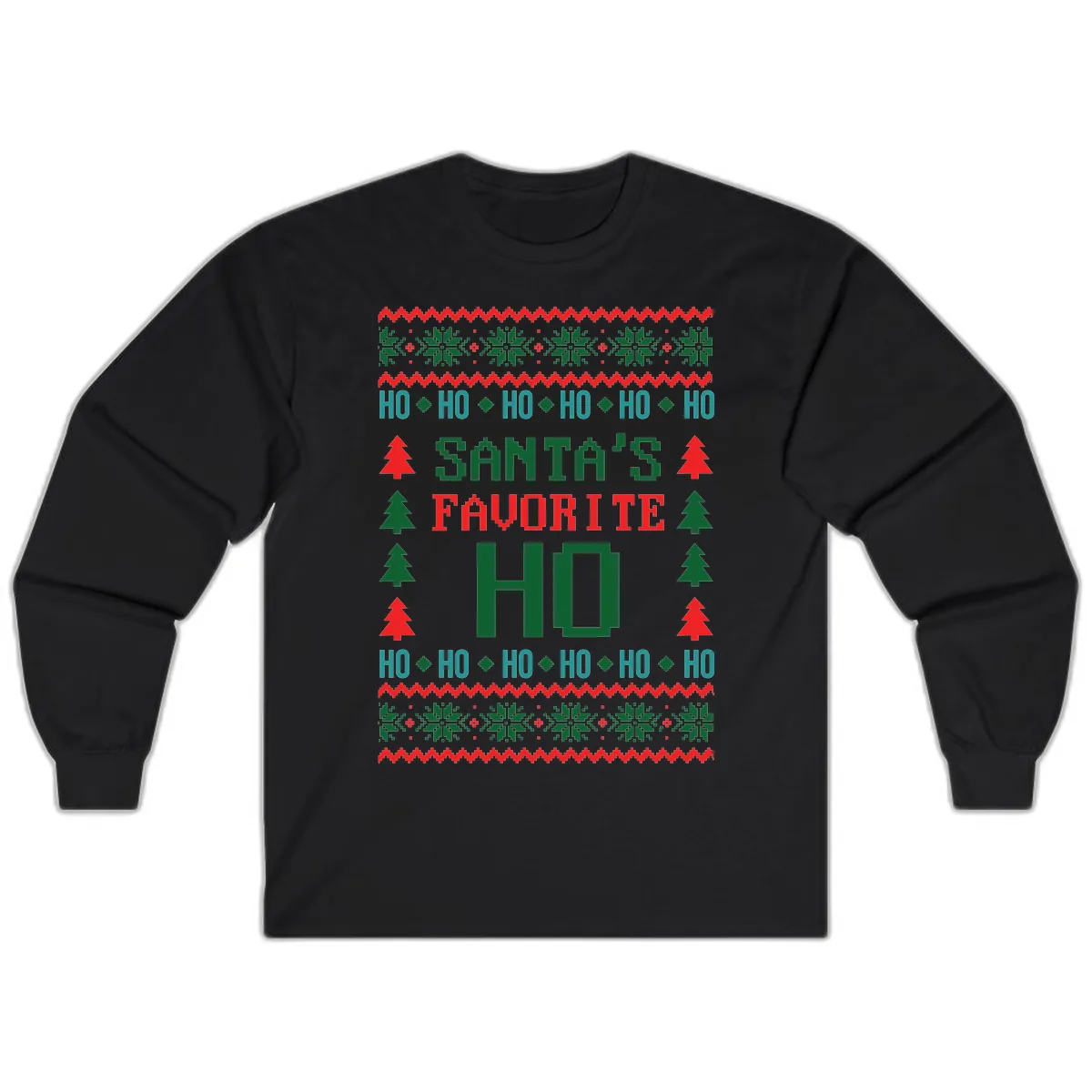Santa's Favorite Ho Ugly Christmas Sweater Long Sleeve in Black