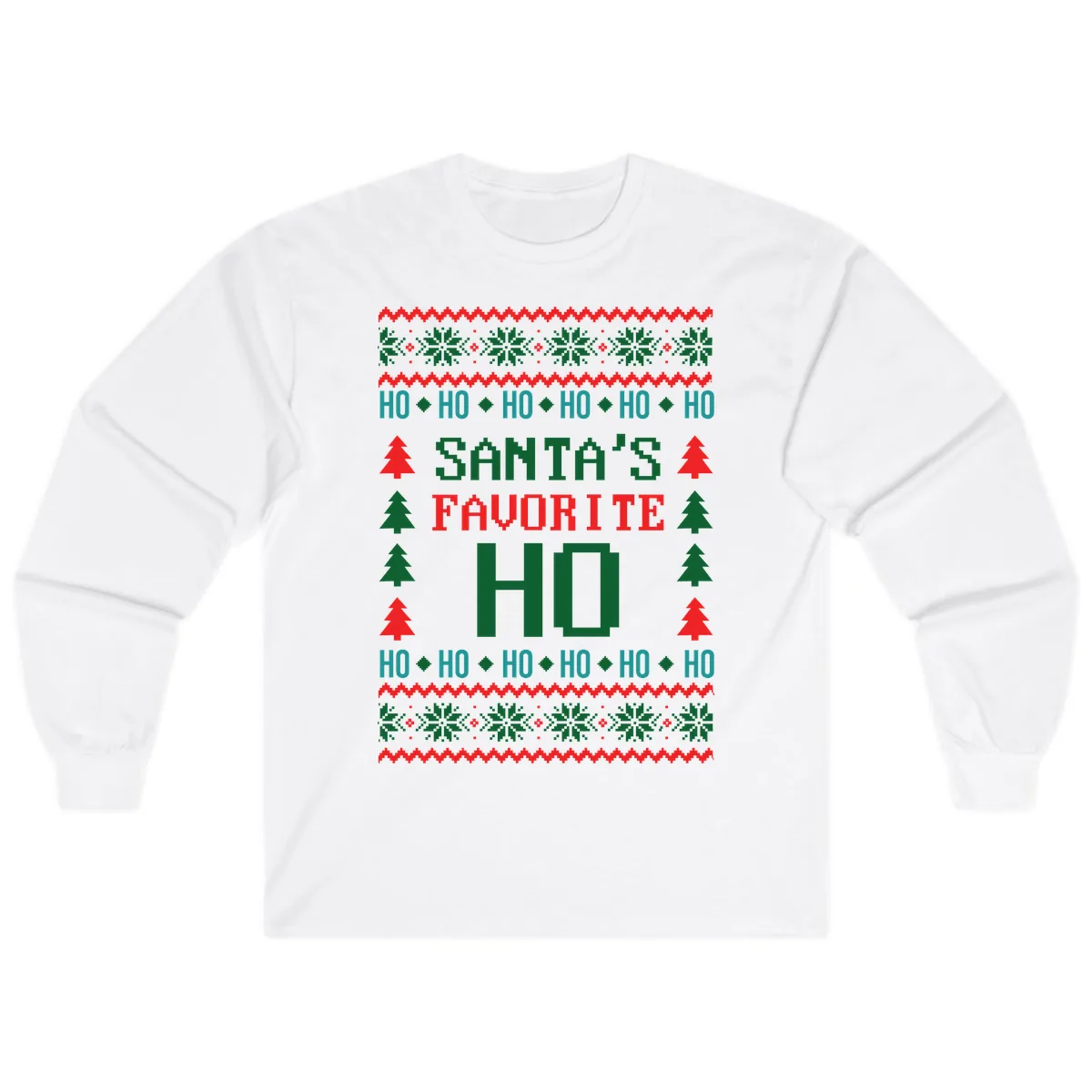 Santa's Favorite Ho Ugly Christmas Sweater Long Sleeve in White