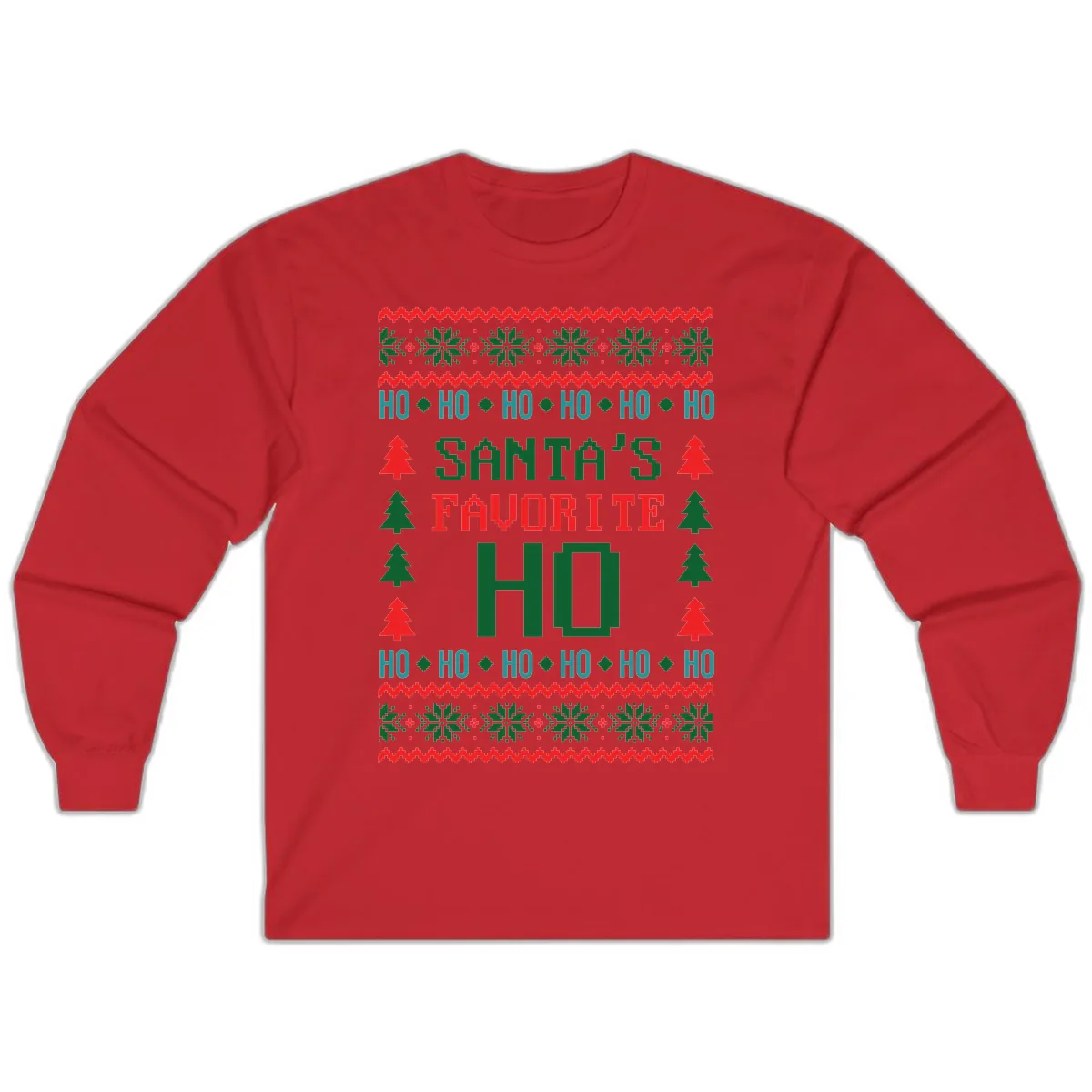 Santa's Favorite Ho Ugly Christmas Sweater Long Sleeve in Red