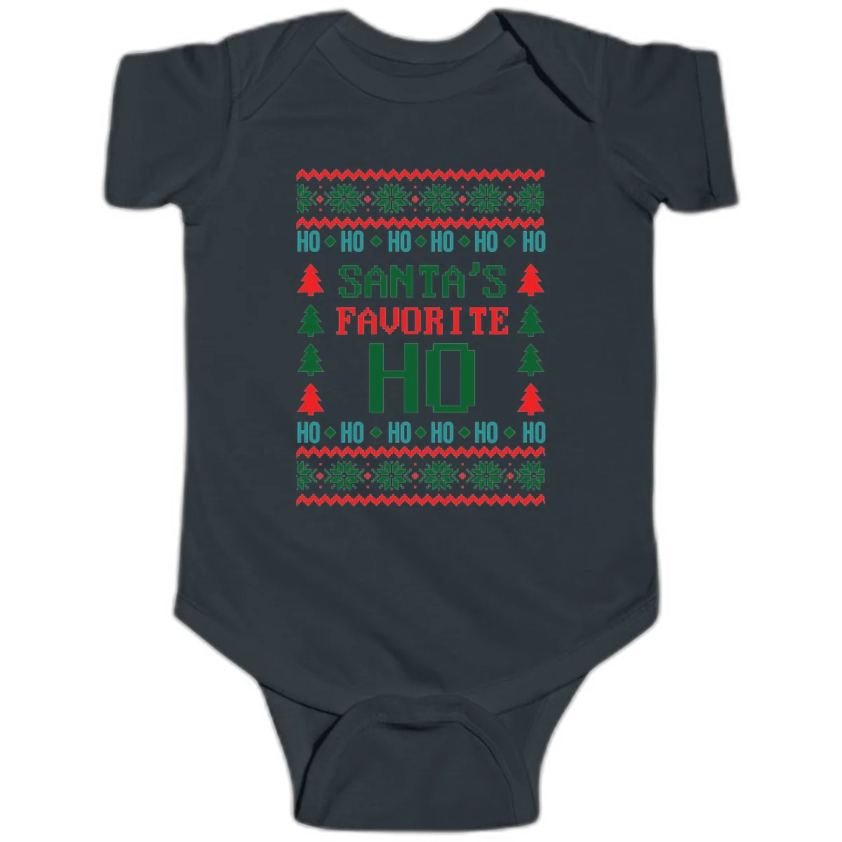 Santa's Favorite Ho Ugly Christmas Sweater Baby Onesie in Black