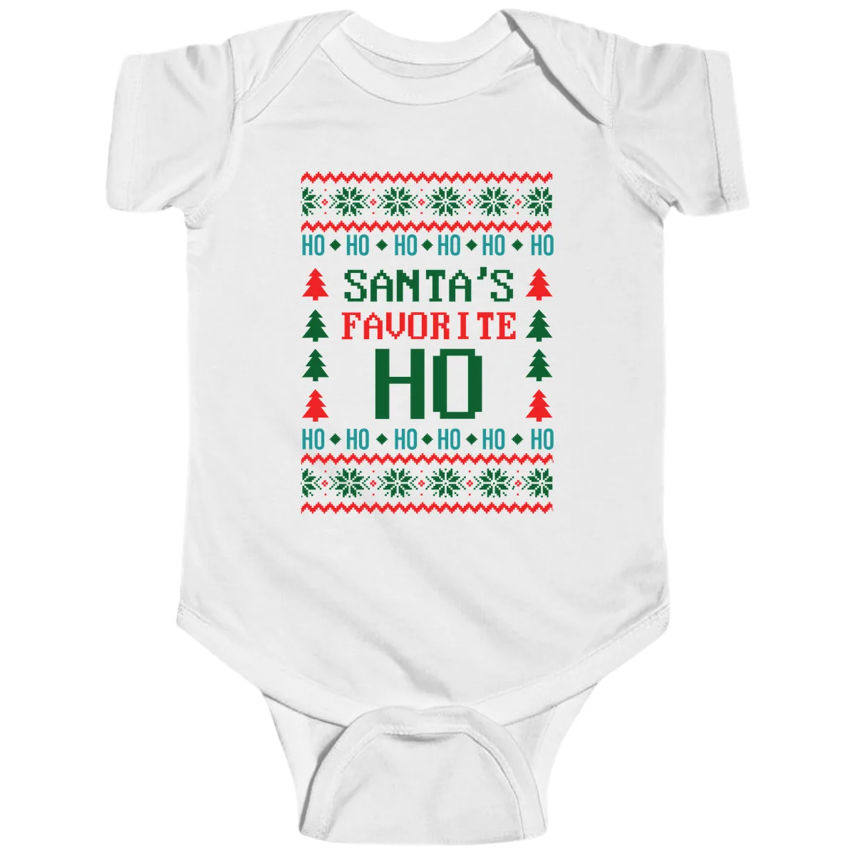 Santa's Favorite Ho Ugly Christmas Sweater Baby Onesie in White
