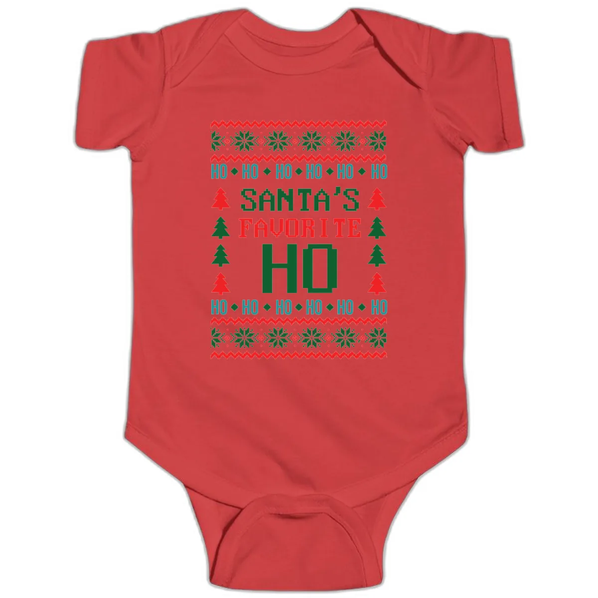 Santa's Favorite Ho Ugly Christmas Sweater Baby Onesie in Red