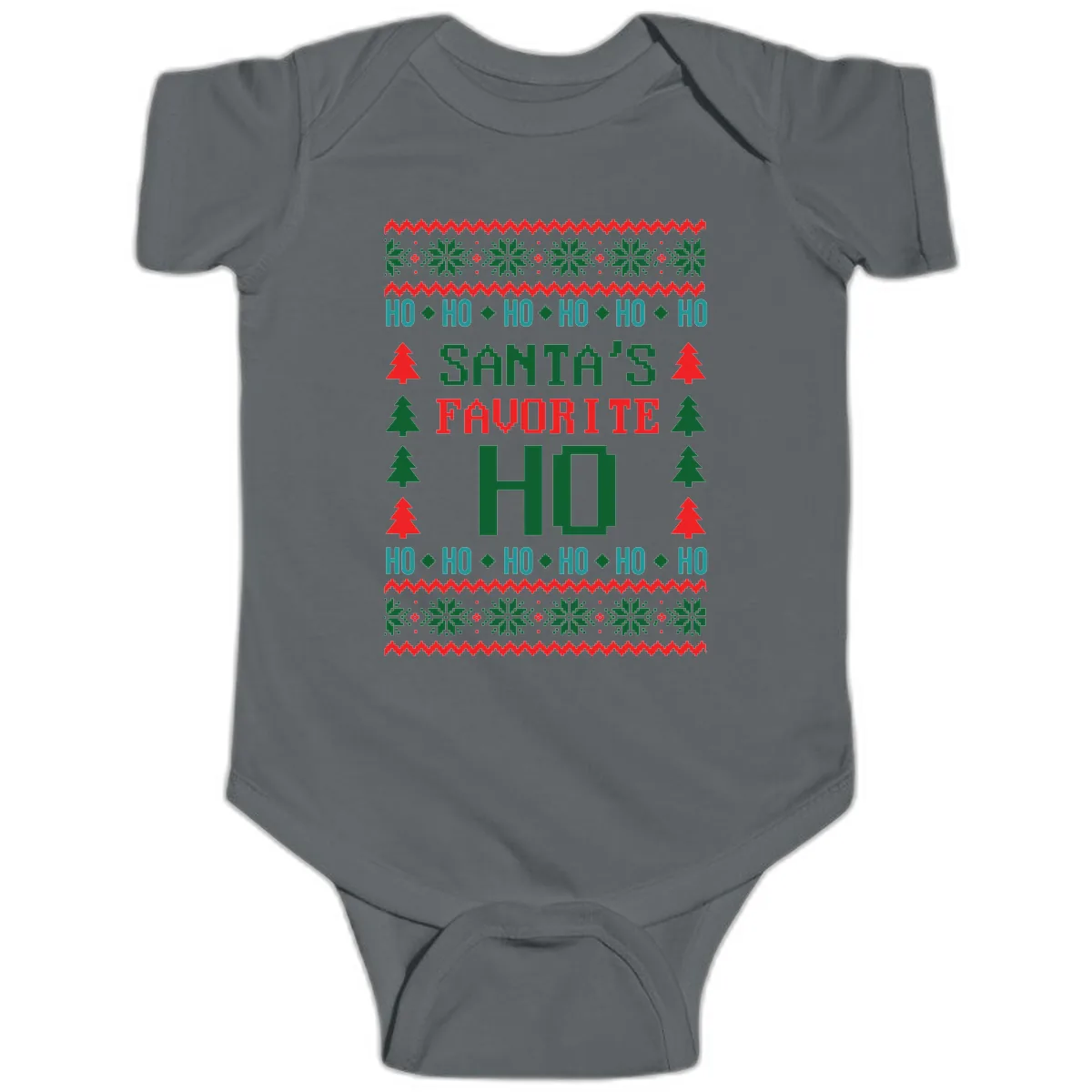 Santa's Favorite Ho Ugly Christmas Sweater Baby Onesie in Charcoal