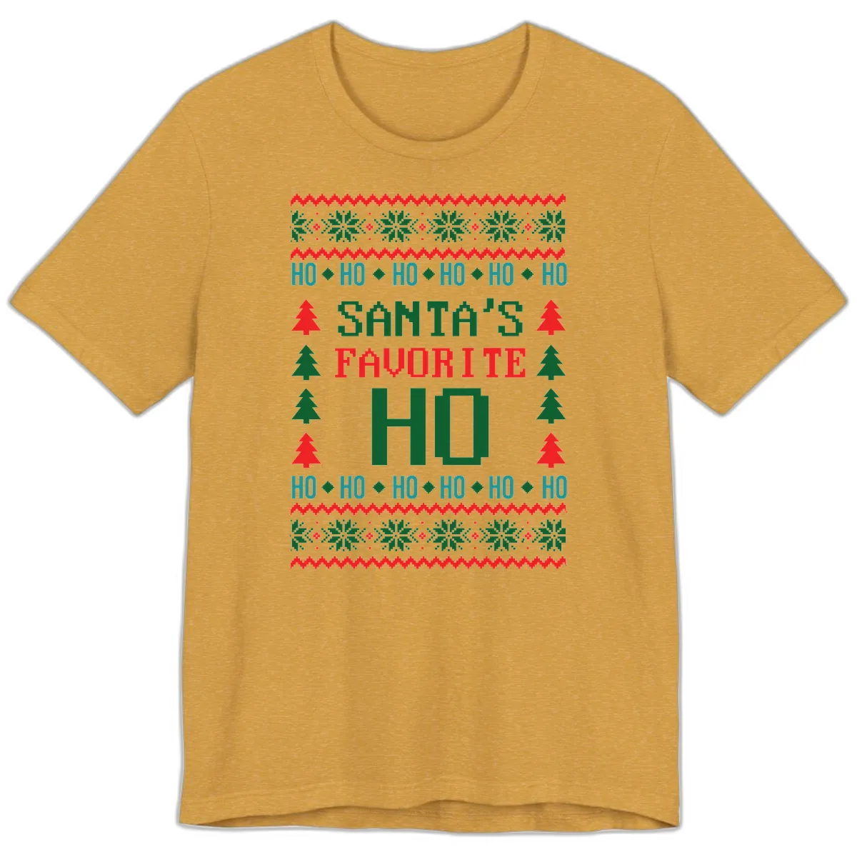 Santa's Favorite Ho Ugly Christmas Sweater Premium T-Shirt in Heather Mustard
